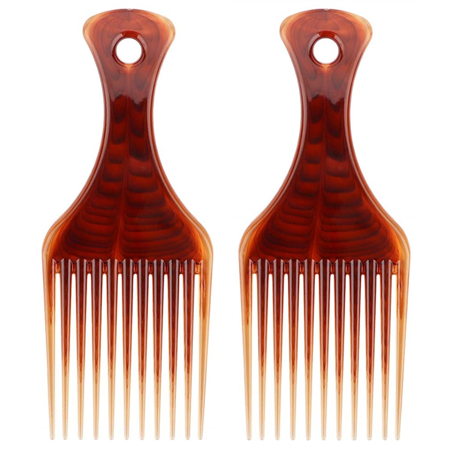 Beomeen Hair Pick Comb for Curly Hair, 2 Pack Smooth Afro Comb Lift Detangle Hair Comb Hair Picks for Men No Frizz Wide Tooth Co