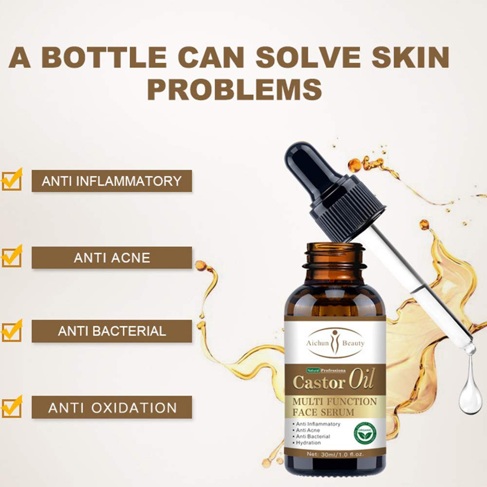 AICHUN BEAUTY Argan Castor Jojoba Tea Tree Oil Multi Function Face Serum Natural Repair Moisturizing Blemish 30ml (CASTOR OIL)