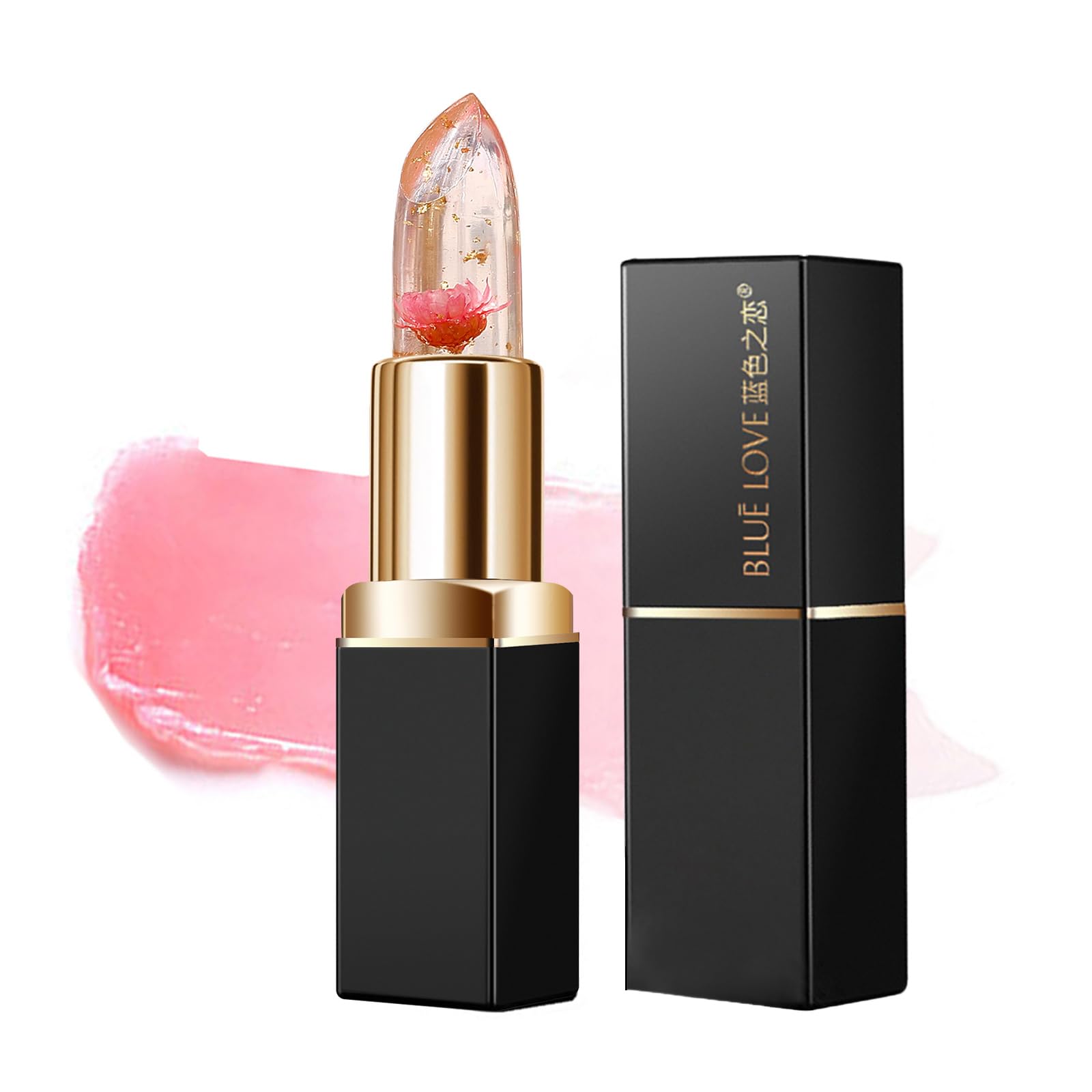 BLUE LOVE Color Changing Flower Lipstick - Hydrating Jelly Lip Balm with Flower Inside, Long-Lasting Moisturizer & Nourishing Li