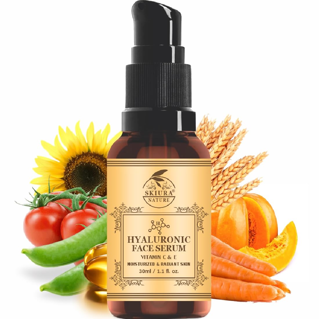 Skiura Nature Hydrating Face Serum (With Hyaluronic, Vitamin C & Vitamin E Oil) 30 Ml