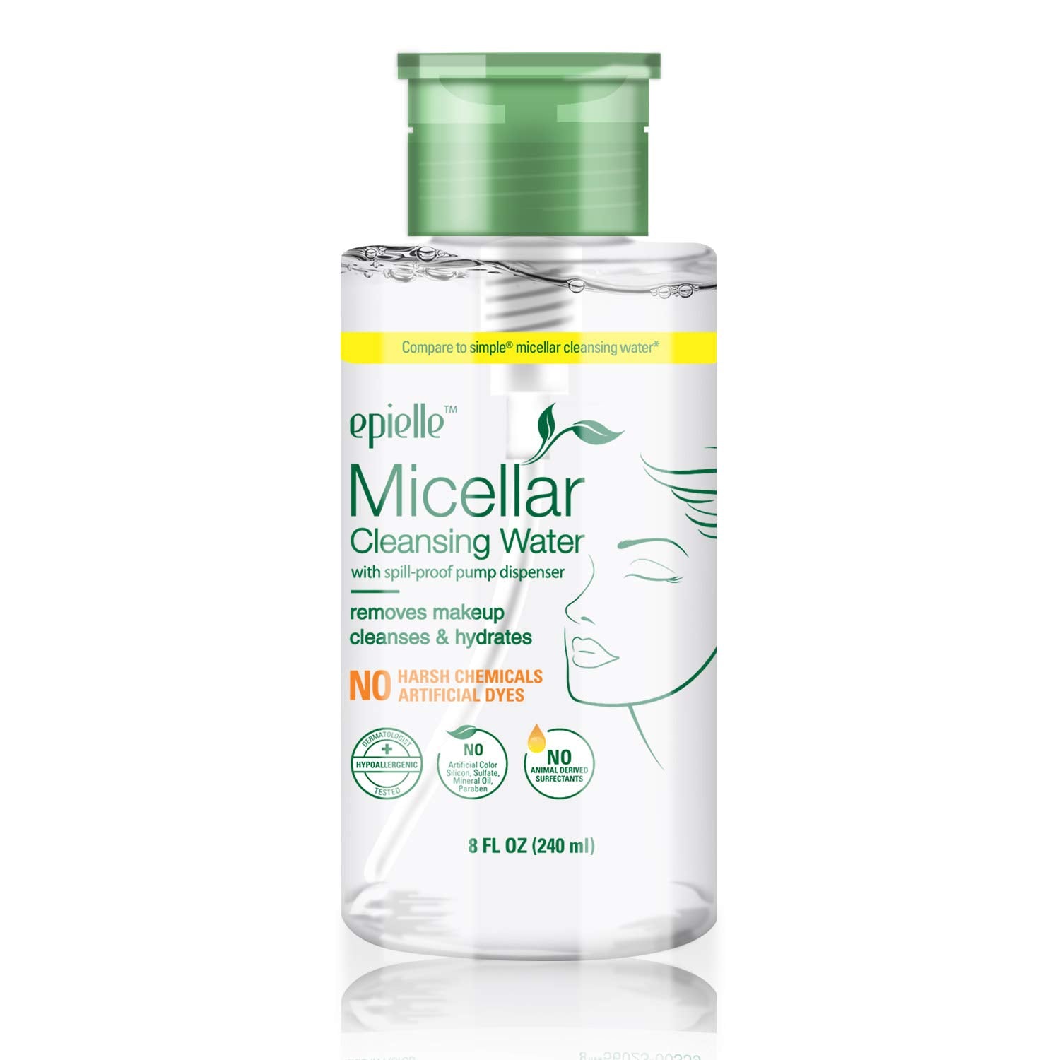 Epielle Micellar Cleansing Water | Makeup Remover For All Skin Types | Gently Cleanses Skin | 8 Fl Oz (1 Pack) | Ideal For Beaut