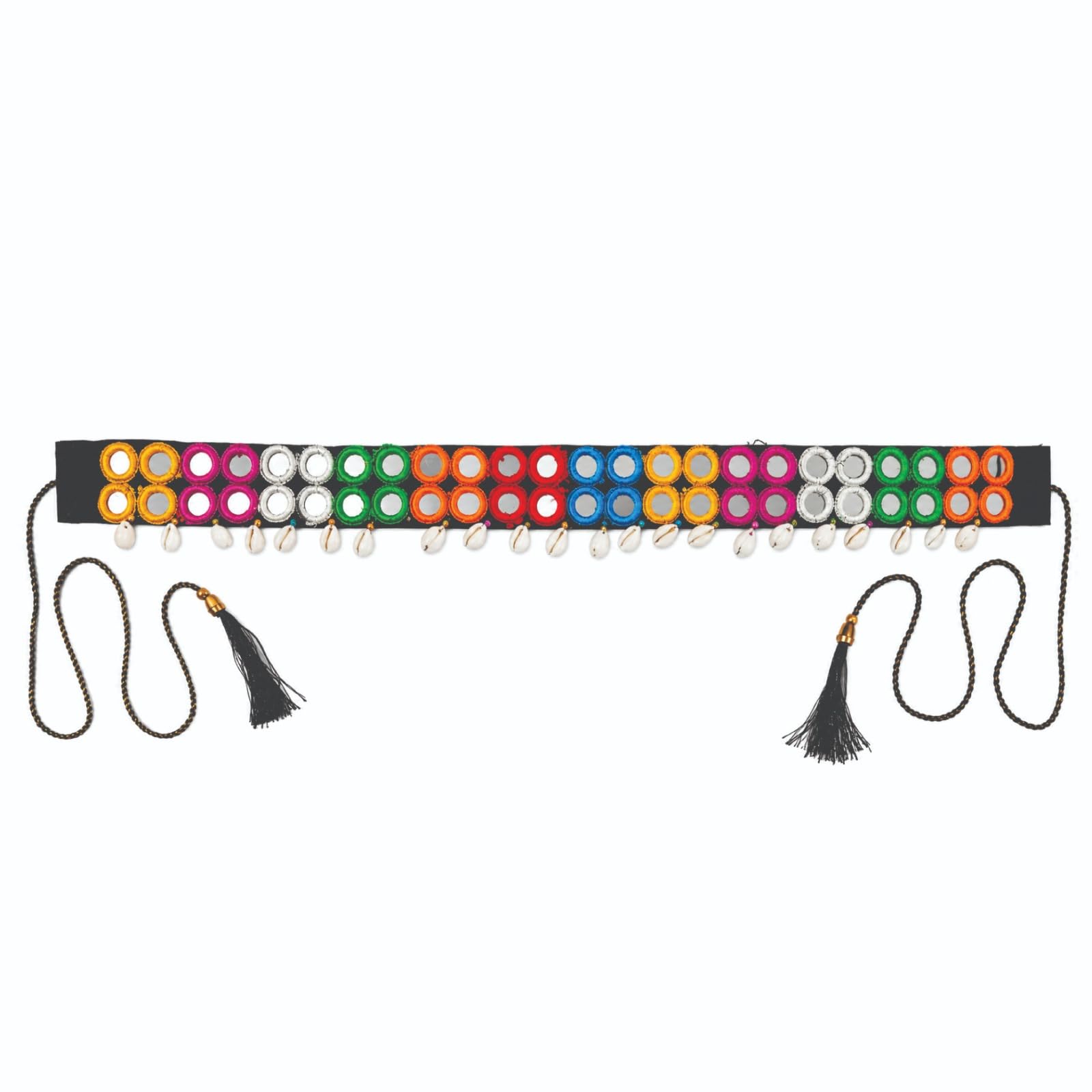 Dwiza Enterprise Navratri Traditional Mirror Work Ethnic Waist Belt  Handcrafted Multicolored Fabric Kamarbandh With Cowrie She