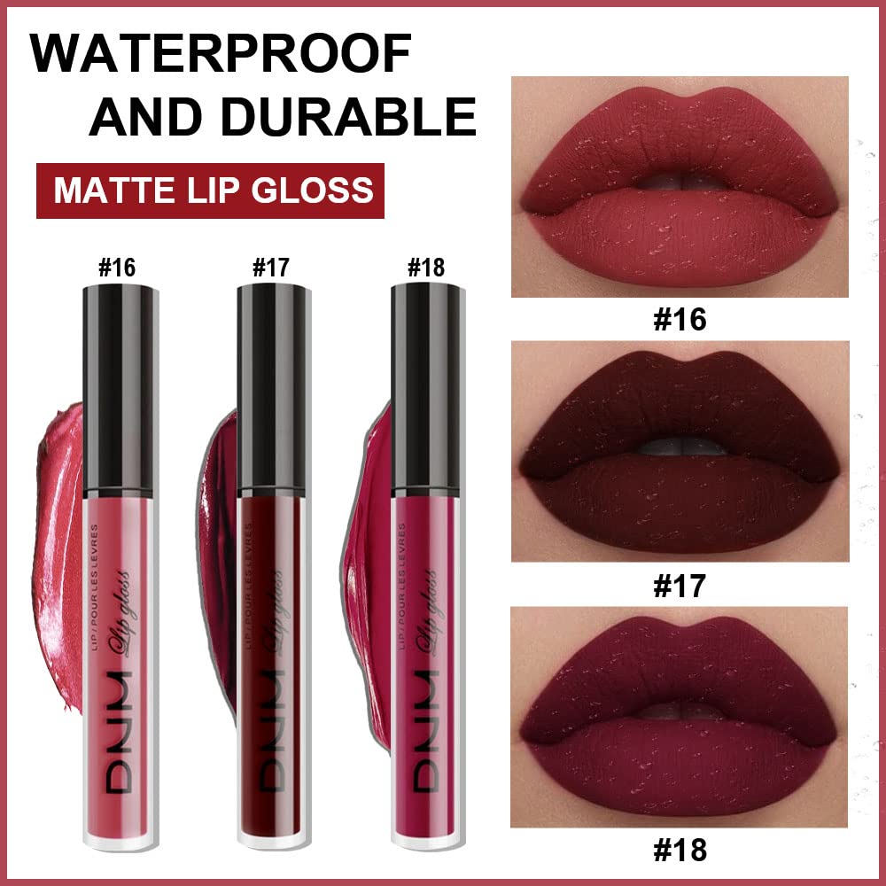 Evpct 3Pcs Dark Red Purple Matte 24-Hour Liquid Lipstick Sets,Dnm Matte Lipstick Lip Stain Long Lasting 24 Smudge Waterproof Lip
