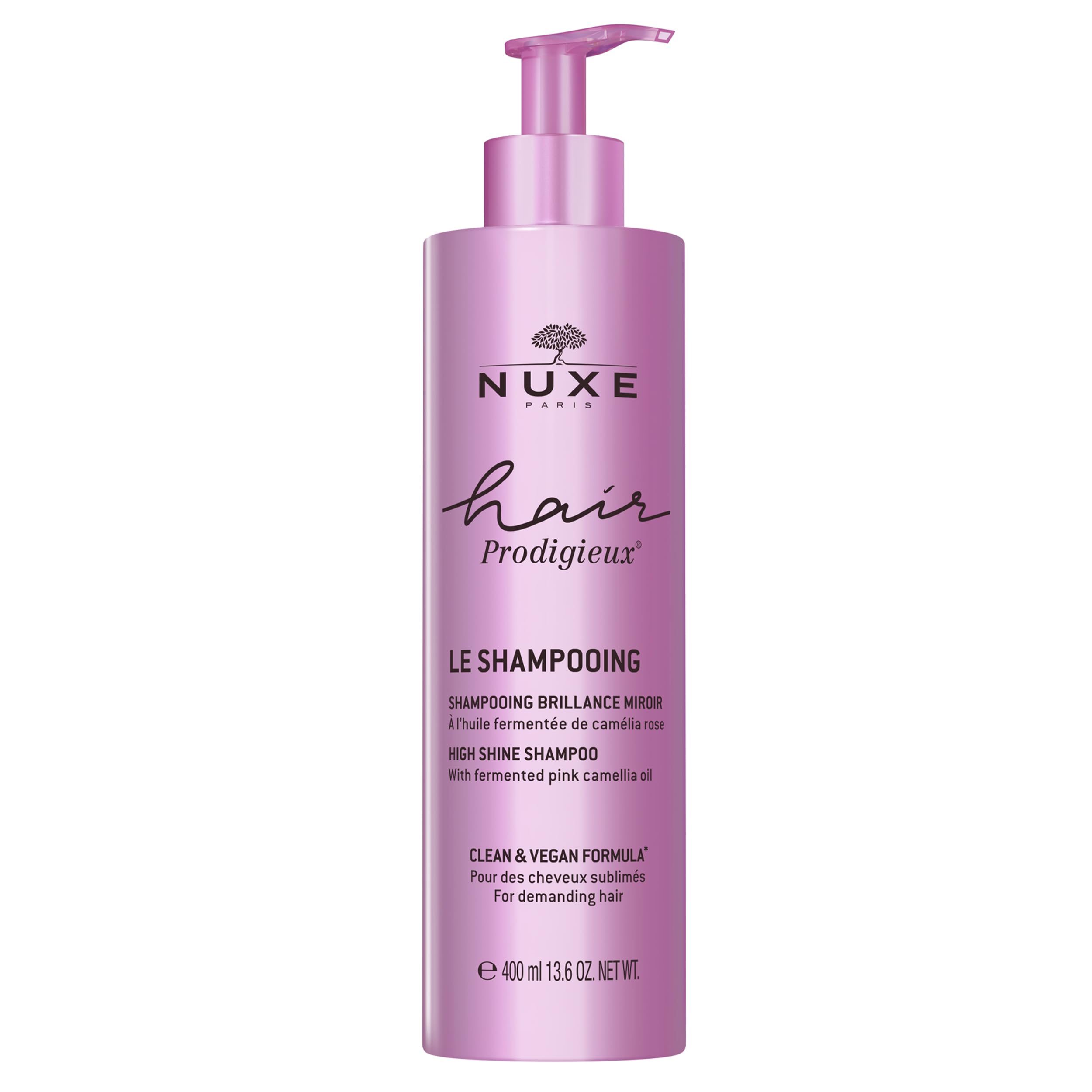 NUXE Hair Prodigieux High Shine Shampoo, Nourishing & Cleansing with Fermented Pink Camellia Oil, 13.6 Fl Oz