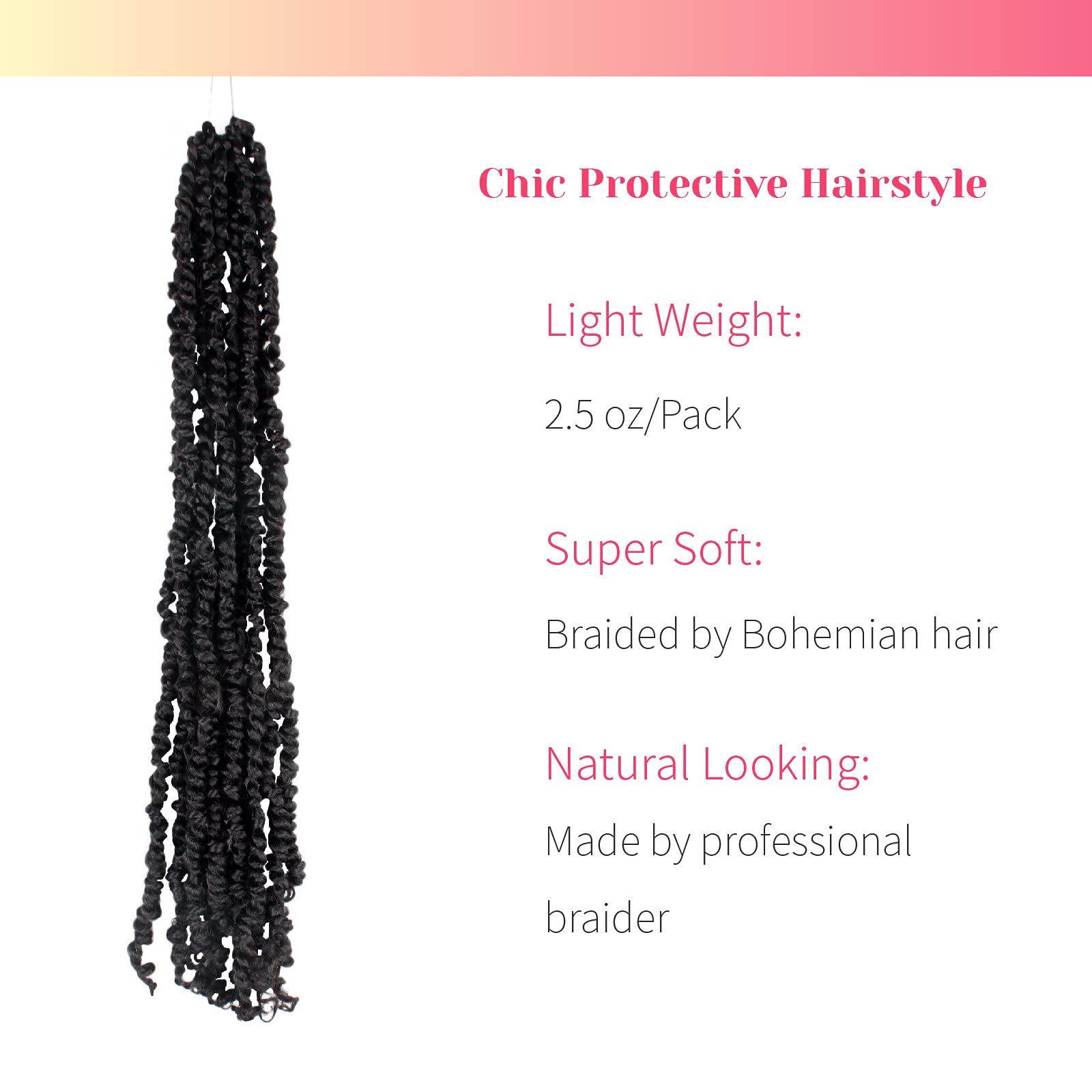 The BOHOBABE Pre-twisted Passion Twist Crochet Hair 20 Inch Long Pre-looped Crochet Passion Twist Braiding Hair 8 Packs Soft Boh