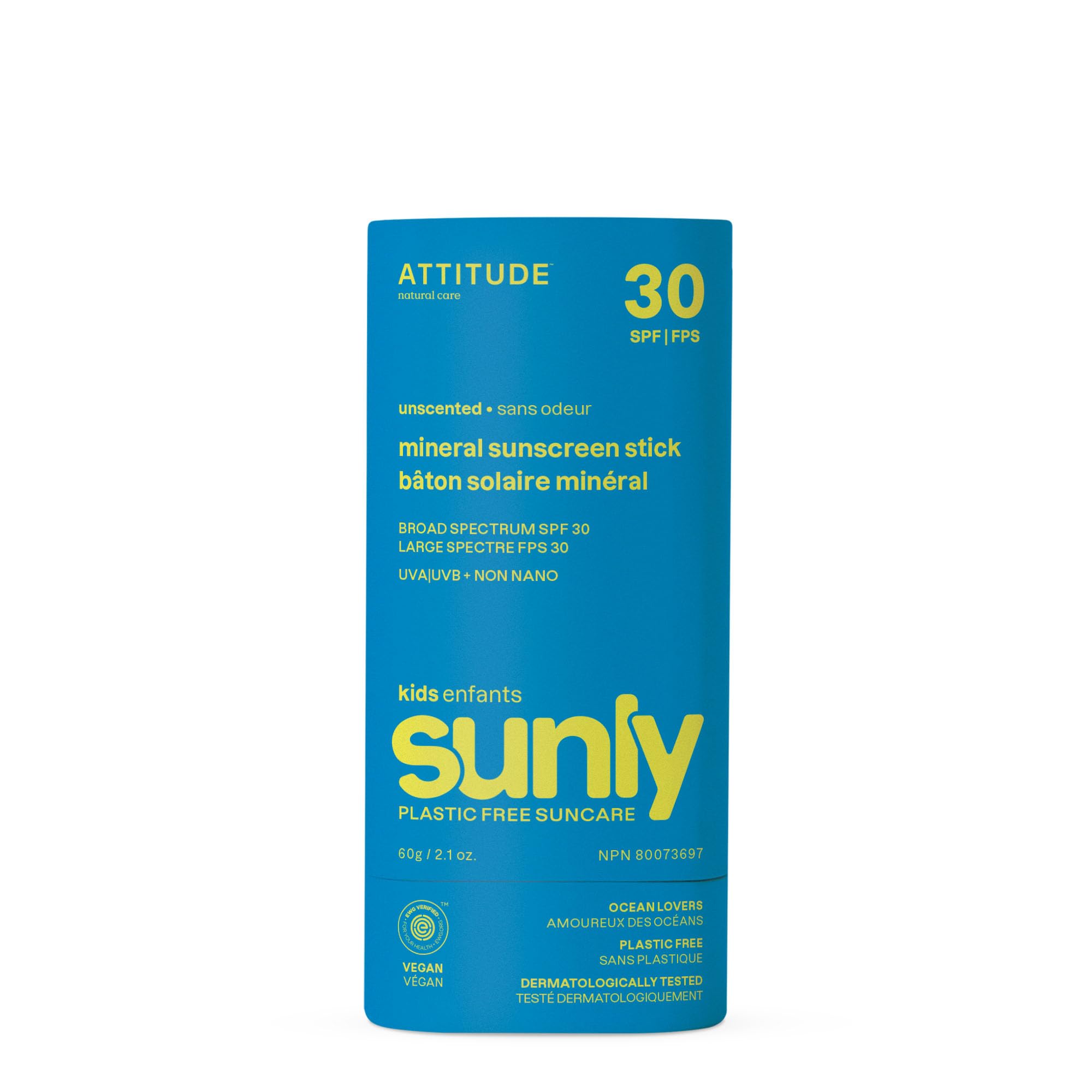 Attitude Mineral Sunscreen Stick For Kids, Spf 30, Ewg Verified, Plastic-Free, Broad Spectrum Uva/Uvb Protection With Zinc Oxide