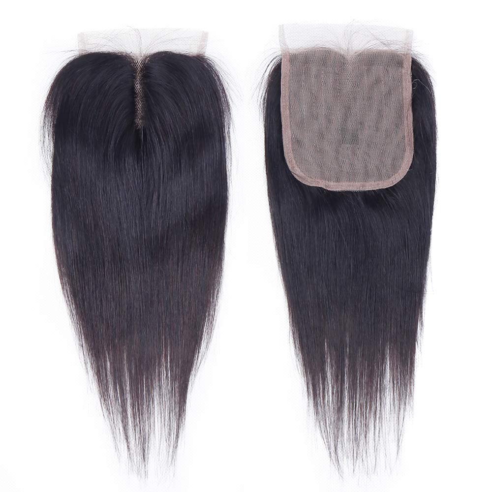 Brazilian Straight Hair Bundles With T Part Closure(10 10 10 10+10) Straight Human 4 Bundles With Closure 50G/Pc 10A Unprocessed
