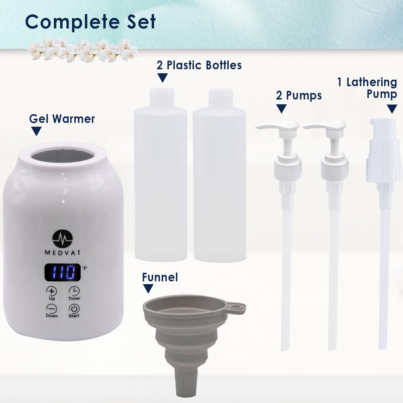 Medvat Gel Warmer with Digital Display, Adjustable Temperature, White, Medium, Model MOR-GWB-1-A, Includes 2 Bottles & 2 Pumps