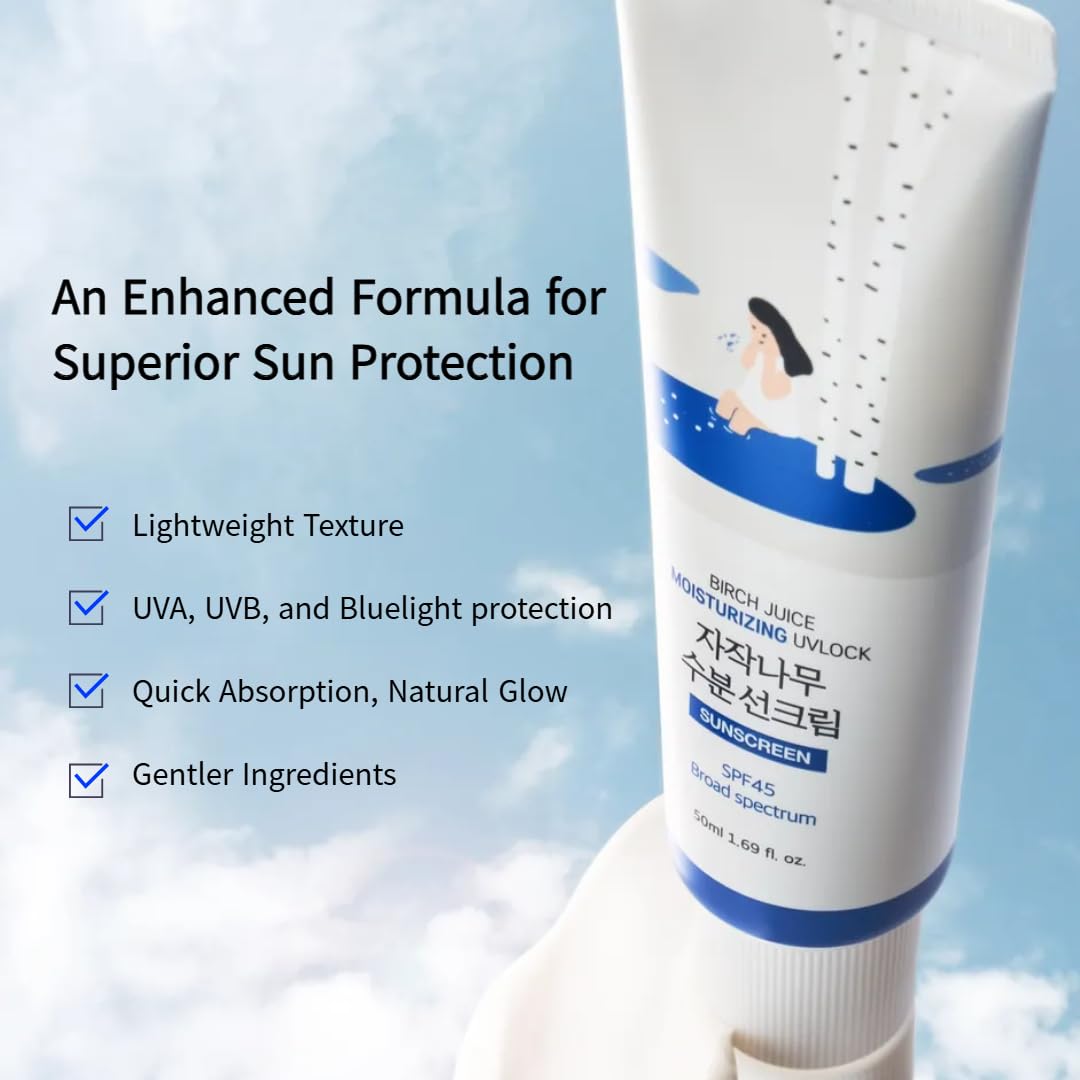 Round Lab Birch Juice Moisturizing Uv Lock 1.69 Fl Oz Spf 45 Broad Spectrum, A Moisturizing Sunscreen, No White Cast, Strong Uv