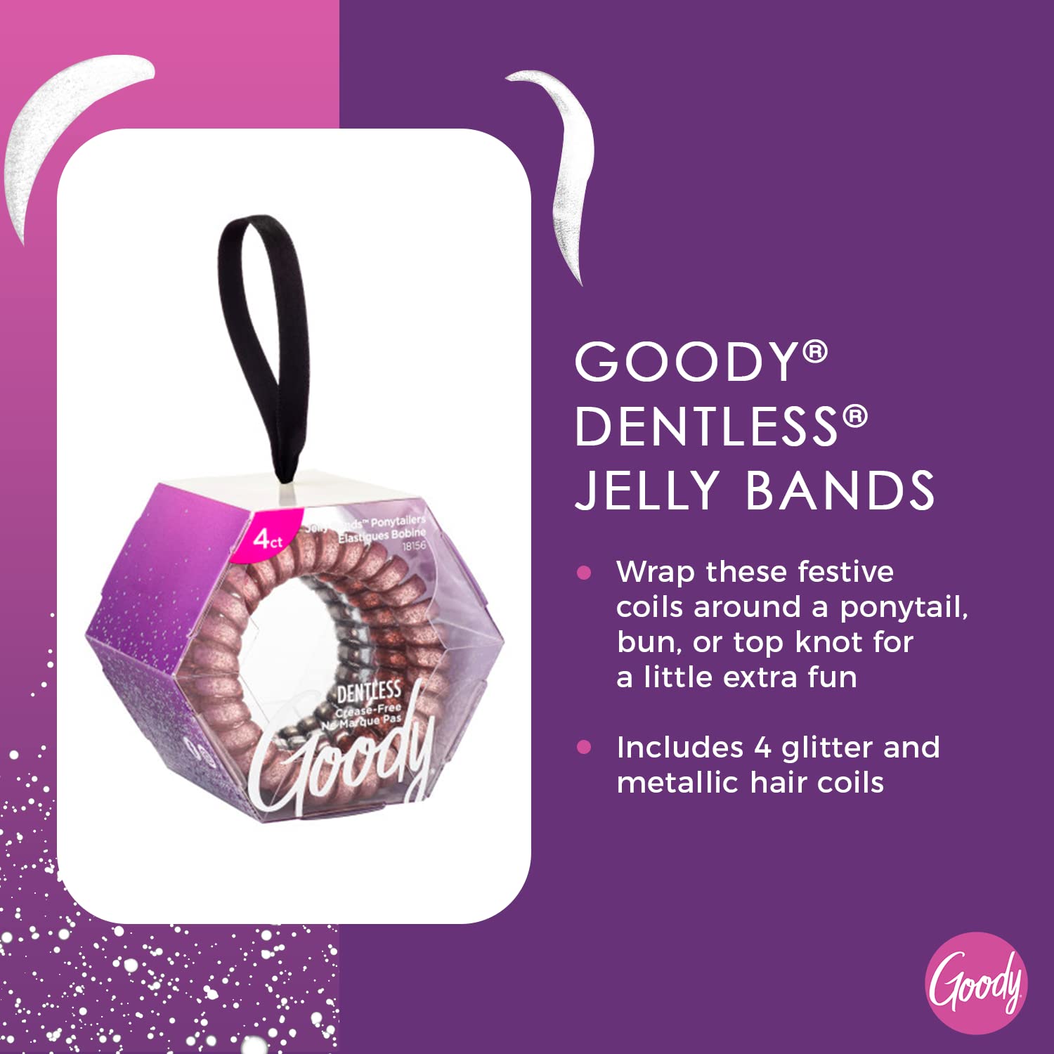 Goody Icy Holiday Coils - 4 Count, Assorted - Jelly Bands Ponytailers Hair Accessories for Men, Women, Boys and Girls to Style W