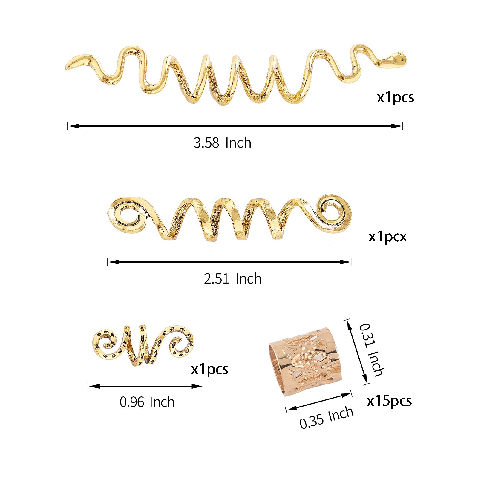 FRDTLUTHW 18Pcs Hair Accessories Loc Hair Jewelry for Women Braids, Dreadlock Beads Metal Hair Clips Decoration Gold(Multiple St