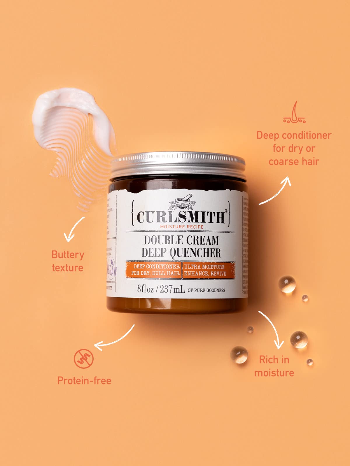 cURLSMITH - Double cream Deep Quencher - Vegan Moisturising Deep conditioner for Ultra Dry, Wavy, curly or coily Hair (8oz)