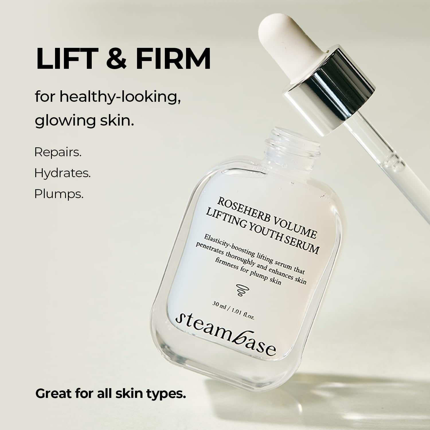 STEAMBASE Roseherb Volume Lifting Youth Serum, 1.01 fl oz - Hydrating Peptides & Rose Herb Serum for Face, Plump, Glowy Skin | K