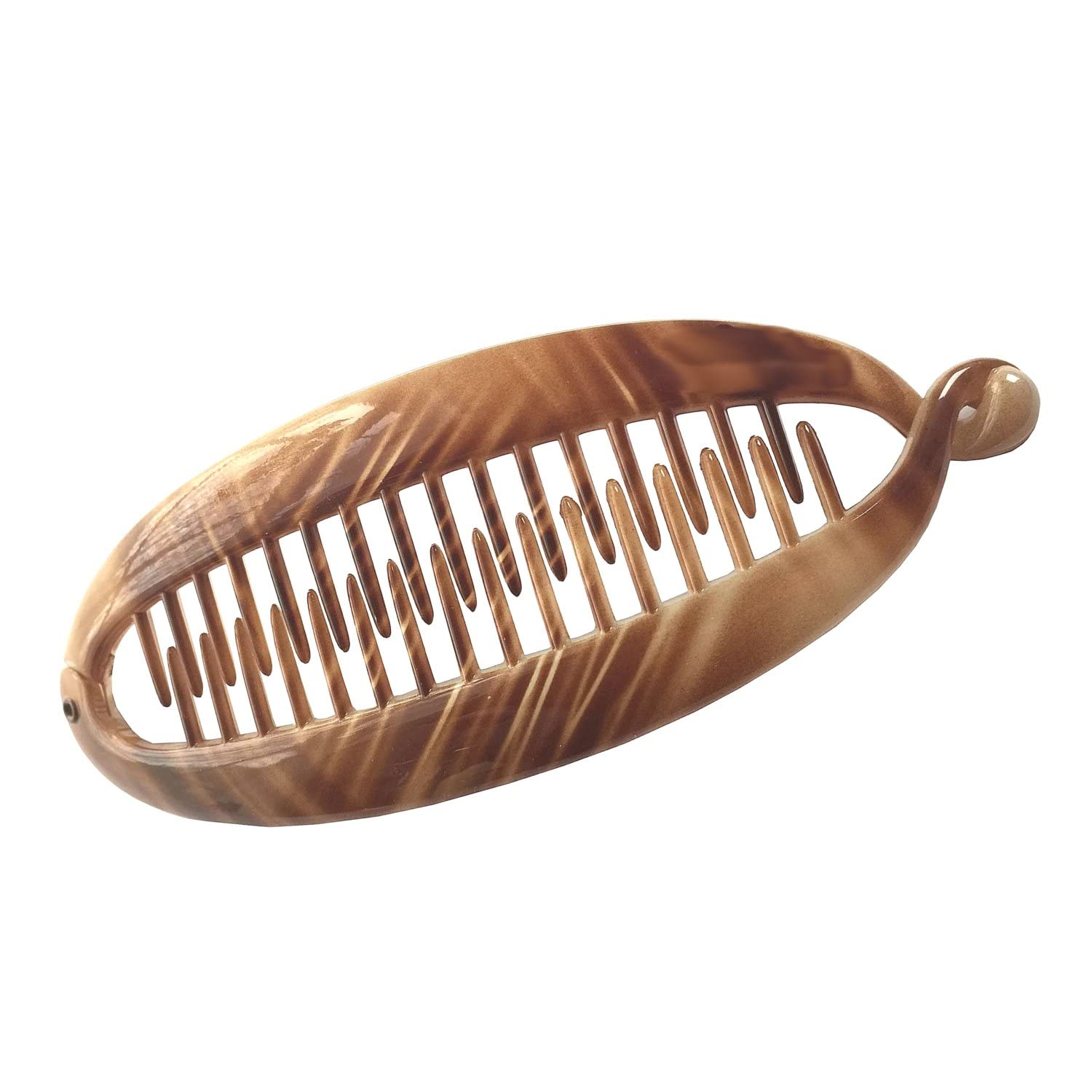 Parcelona French Beige in the Air Light Tortoise Shell 5.5 Celluloid Interlocking Ponytail Holder Strong No Slip Clips Fishtail 