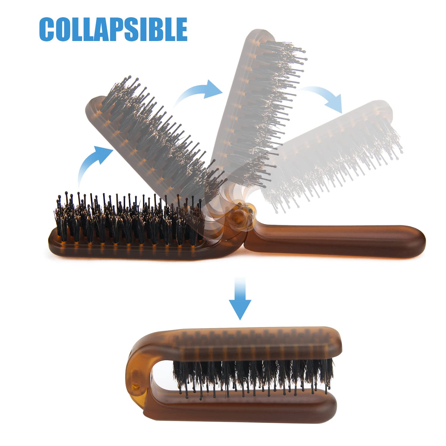 Travel Folding Hair Brush, Collapsable Portable Pocket Boar Bristle Hair Brush For Thin Thick Hair, Mini Hairbrushfor Men Women