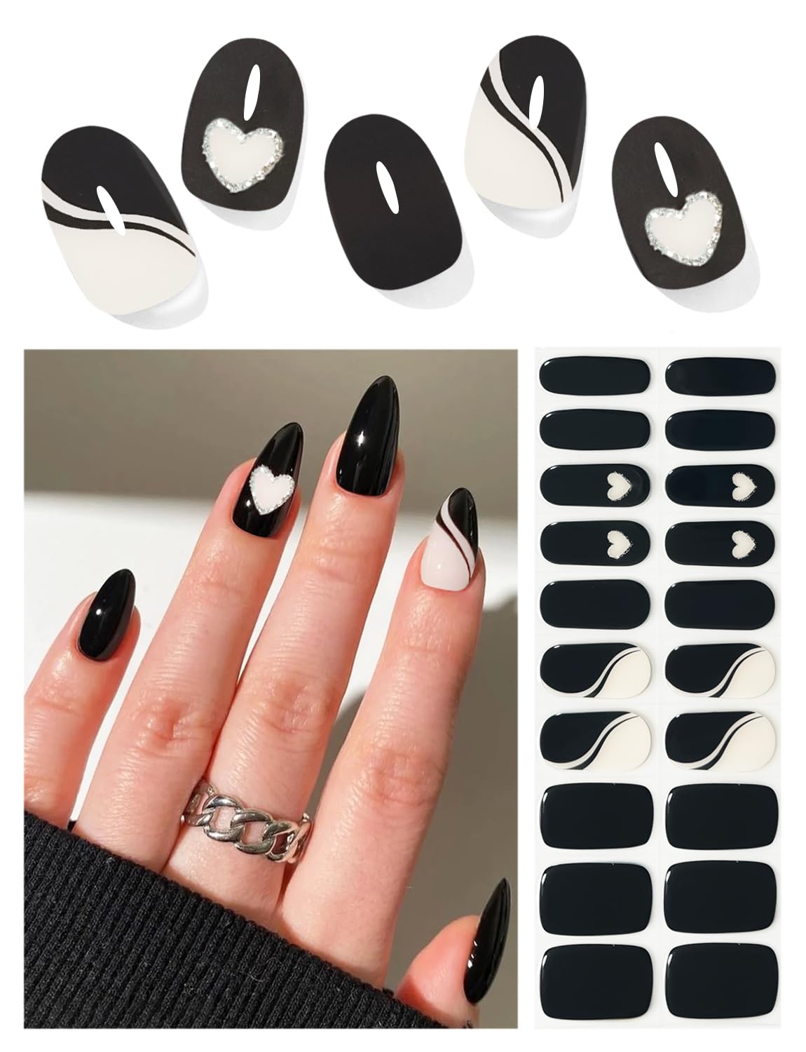 Wahrshei Semi Cured Gel Nail Strips |Gel Polish Nail Wraps | Gel Nail Stickers, UV Light Required-Valentine Style B
