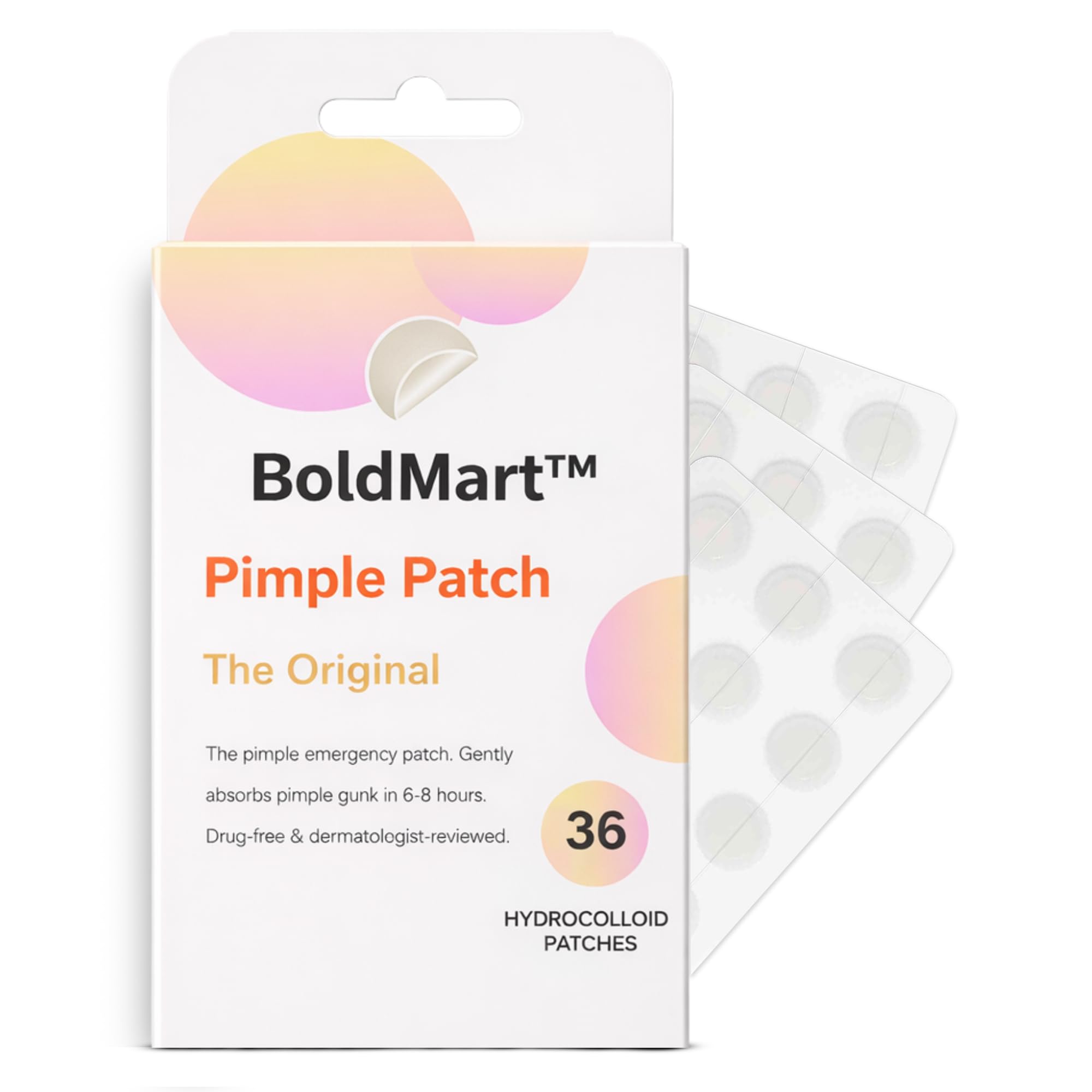 BoldMart Pimple Patches for Face  36 Count Hydrocolloid Acne Patches, Invisible Blemish Patch, Waterproof Zit Stickers for Whit