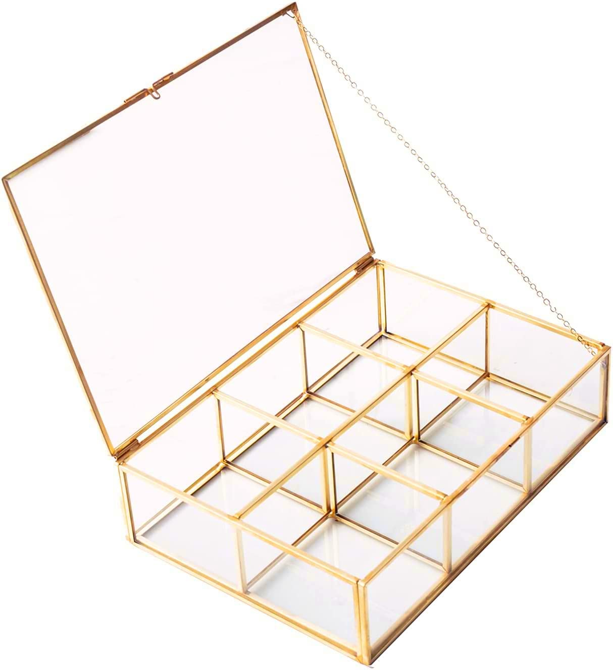 Golden Vintage Glass Box Clear Glass & Brass Metal Storage Jewelry and Cosmetic Makeup Lipstick Holder Organizer Beauty Display,