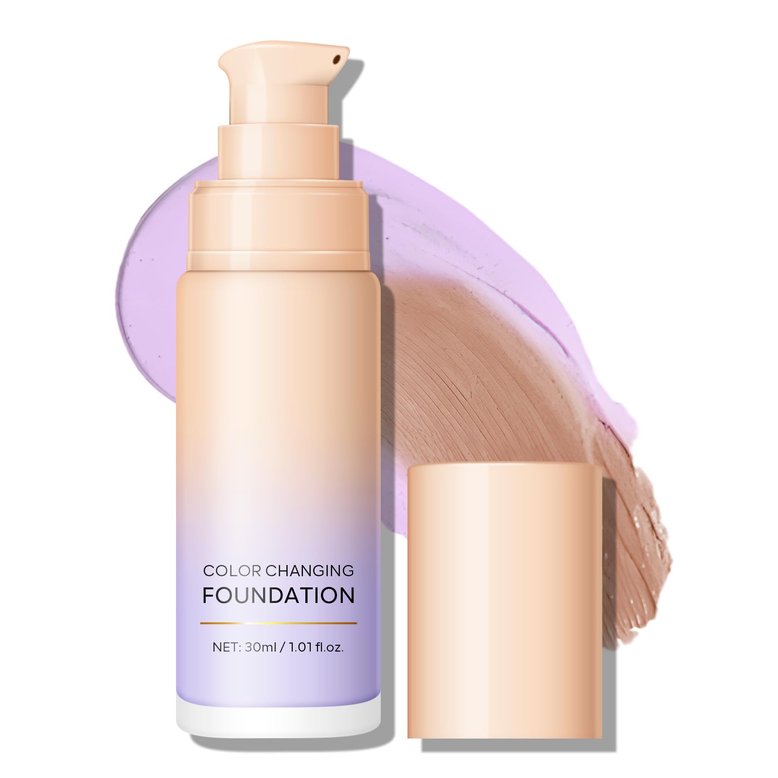 KYDA Purple Color Changing Foundation, Color Correcting CC Cream with Centella, Improve Dull Skin Tone, Lightweight NonGreasy, 