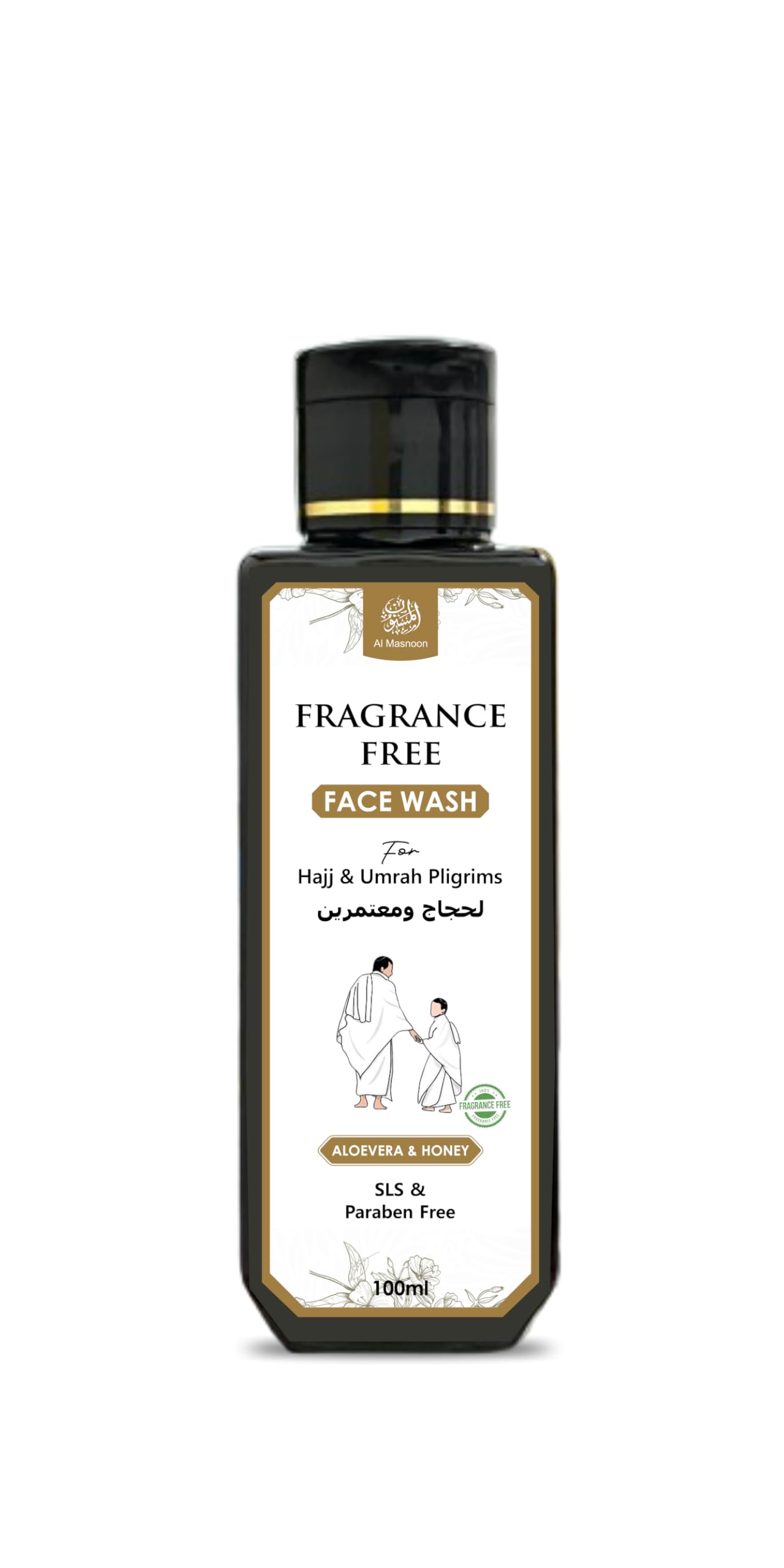 Al Masnoon Fragrance Free Face Wash For Hajj & Umrah Pilgrims, Aloevera & Honey, Sls & Paraben Free, 100Ml