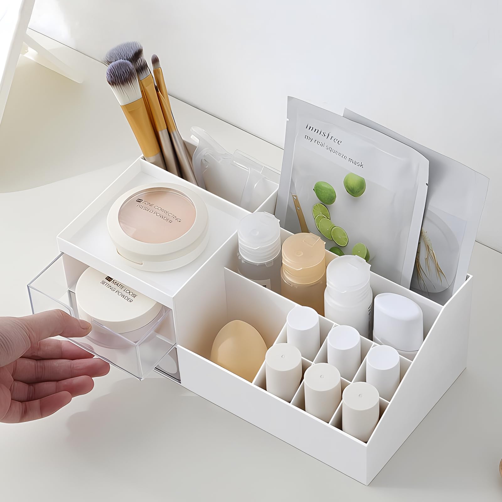 BREIS Multifunction Desk Organizer, Makeup Storage for Eyeshadows, Concealers, Powders, Nail Polish,9.65x 4.8x 3.67 (White)