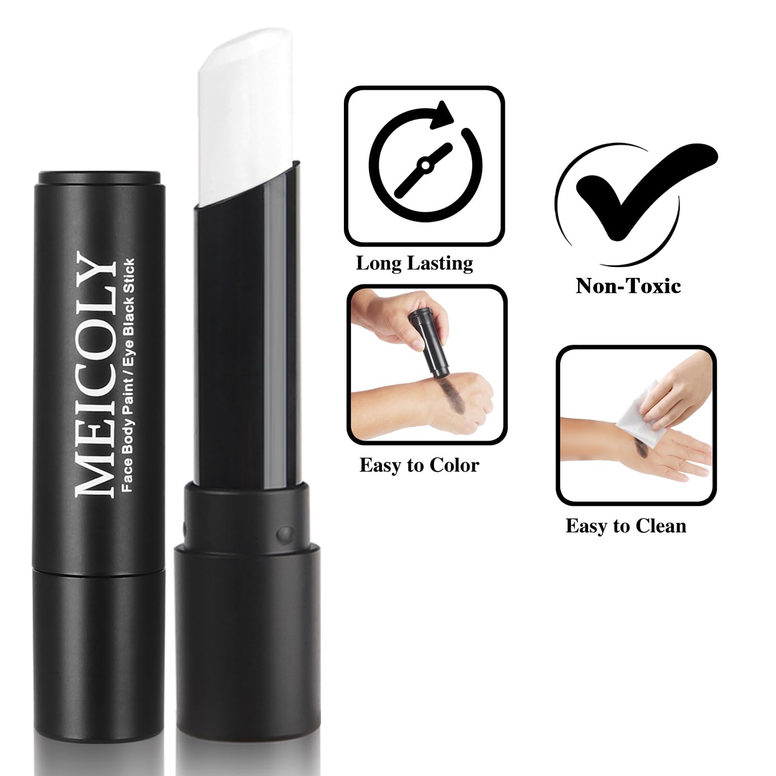 Meicoly White Face Body Paint Stick,Long Lasting Face Paint Halloween Cosplay Makeup,White Eye Black Eye Stick For Baseball/Soft
