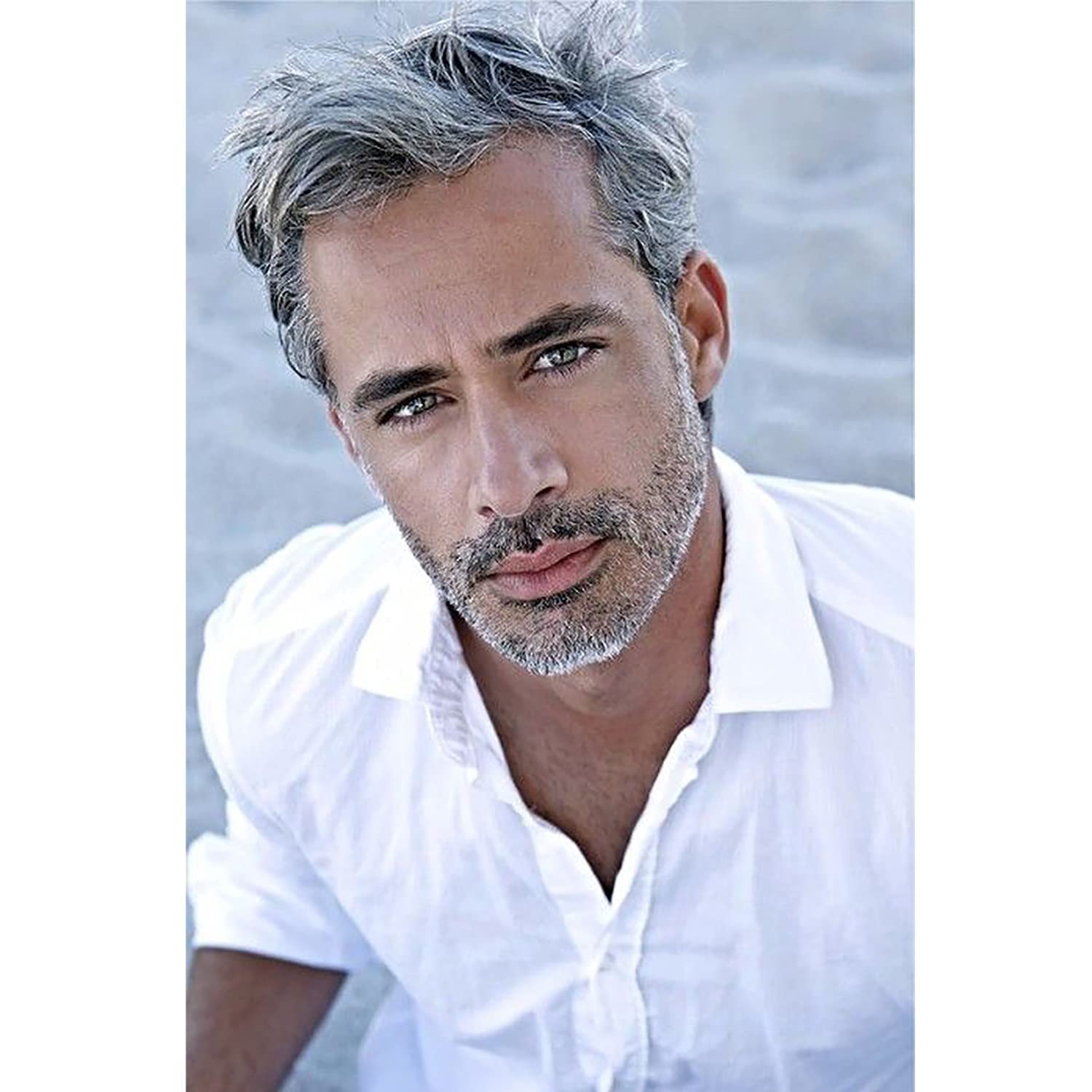 Creamily Mens Wigs Short Synthetic Layered Party Hair Full Wig for Male Guy Short Grey White Mix Black Wigs for Men