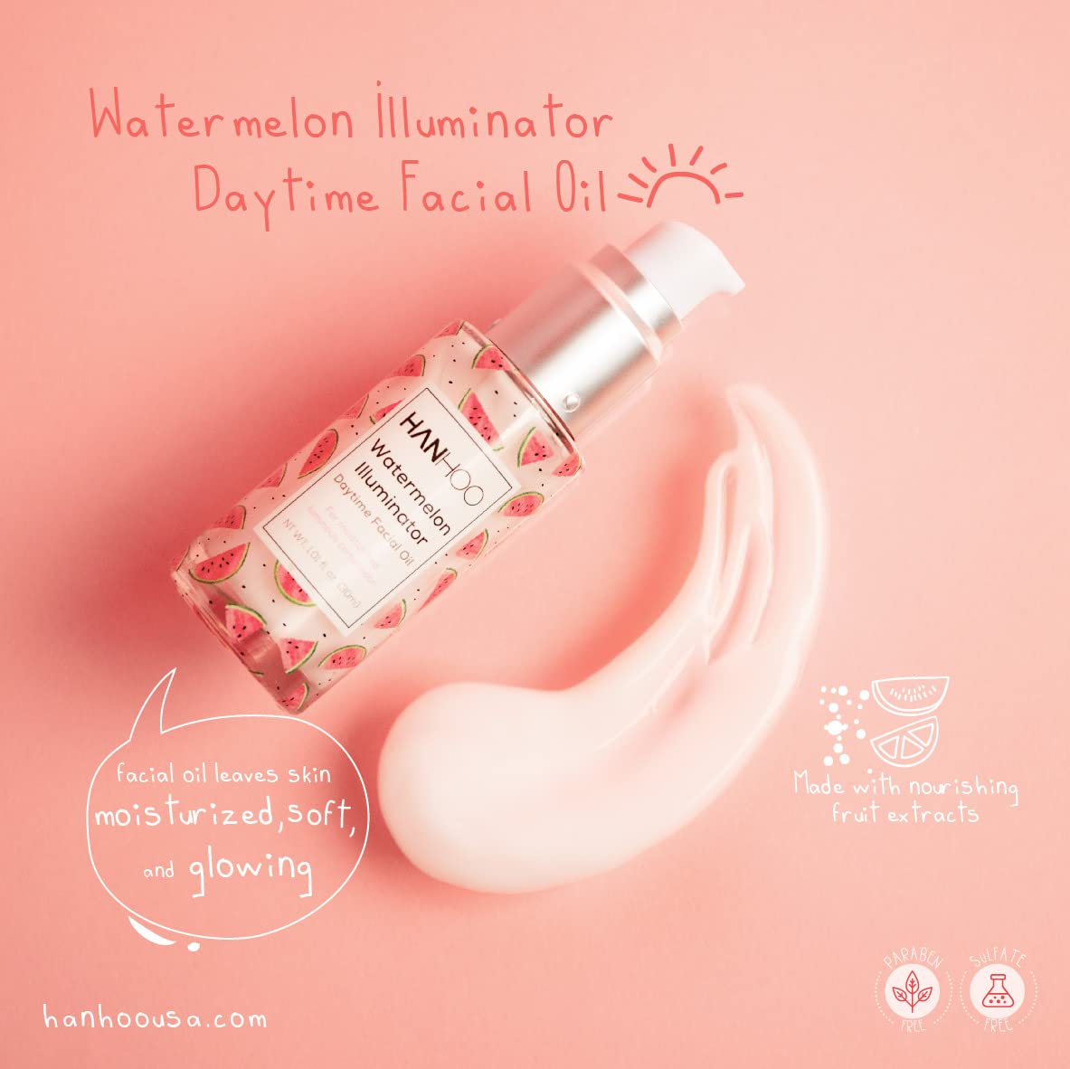 Hanhoo - Watermelon Illuminator Facial Oil | Nourishing And Hydrating Formula - Watermelon And Apple Extract (Daytime Facial Oil