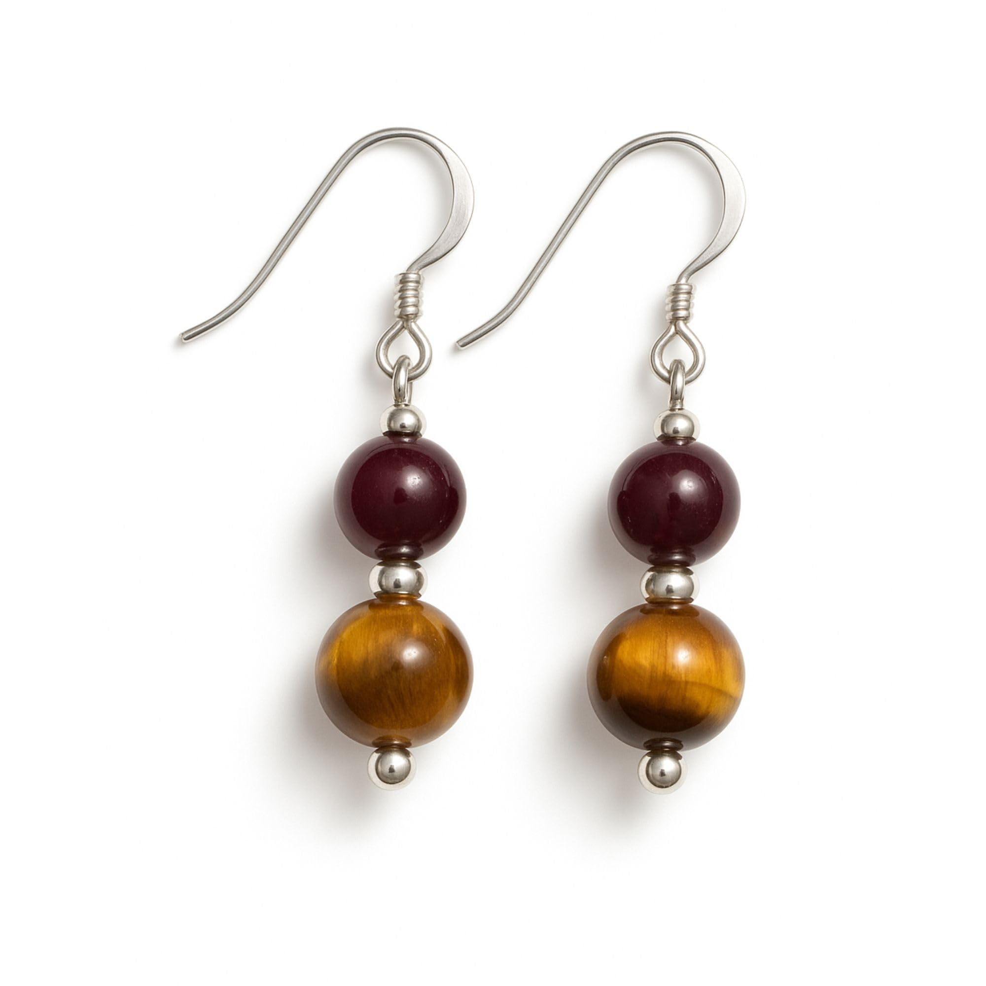 Two Bead Drop Gemstone Look Earrings For Women  Power & Confidence Design  Deep Red & Brown Stone Style Jewelry