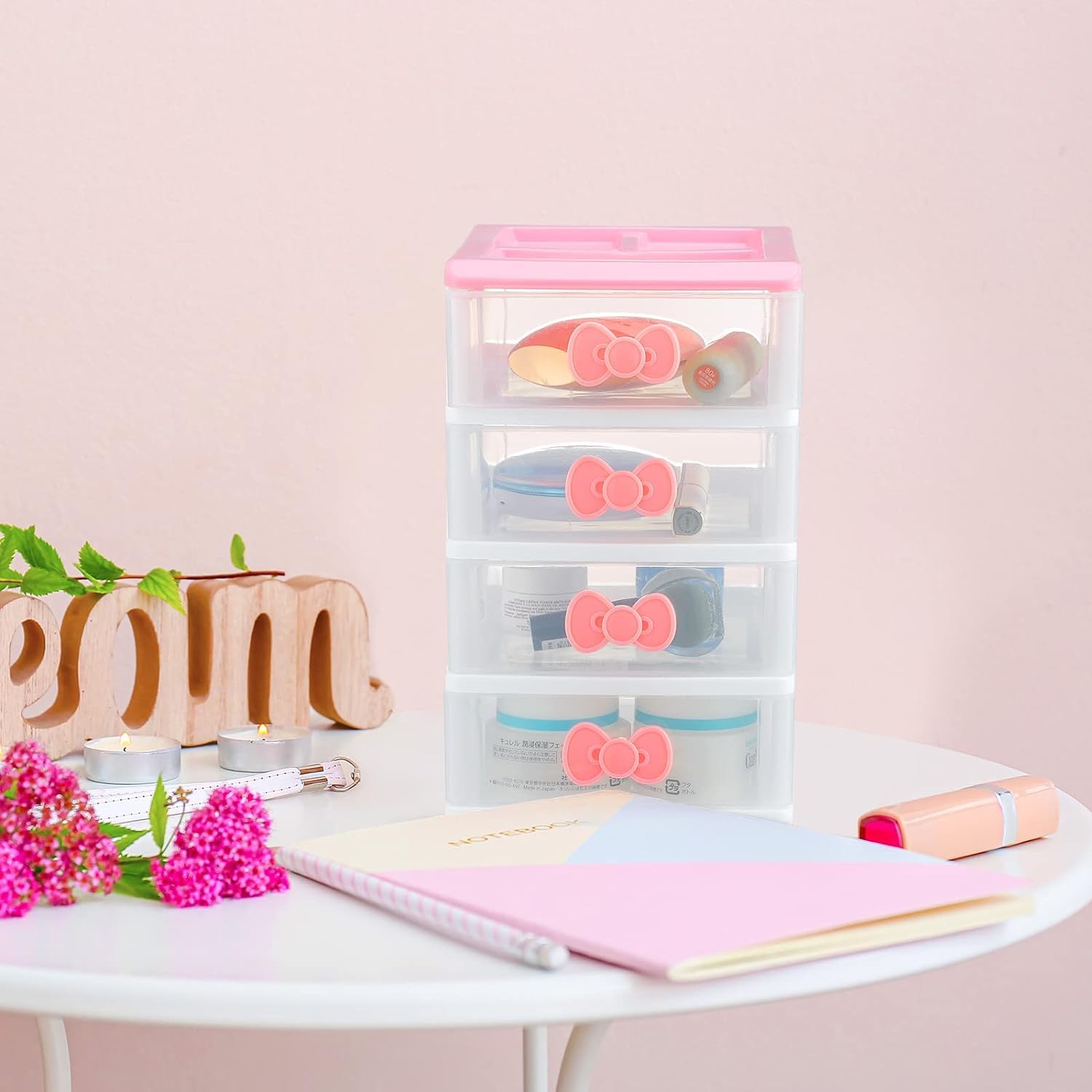 Lovely Four-tier Desk Receiving Drawers Cosmetic Case Storage Cabinet Box Room Desktop Organizer Makeup Organizer
