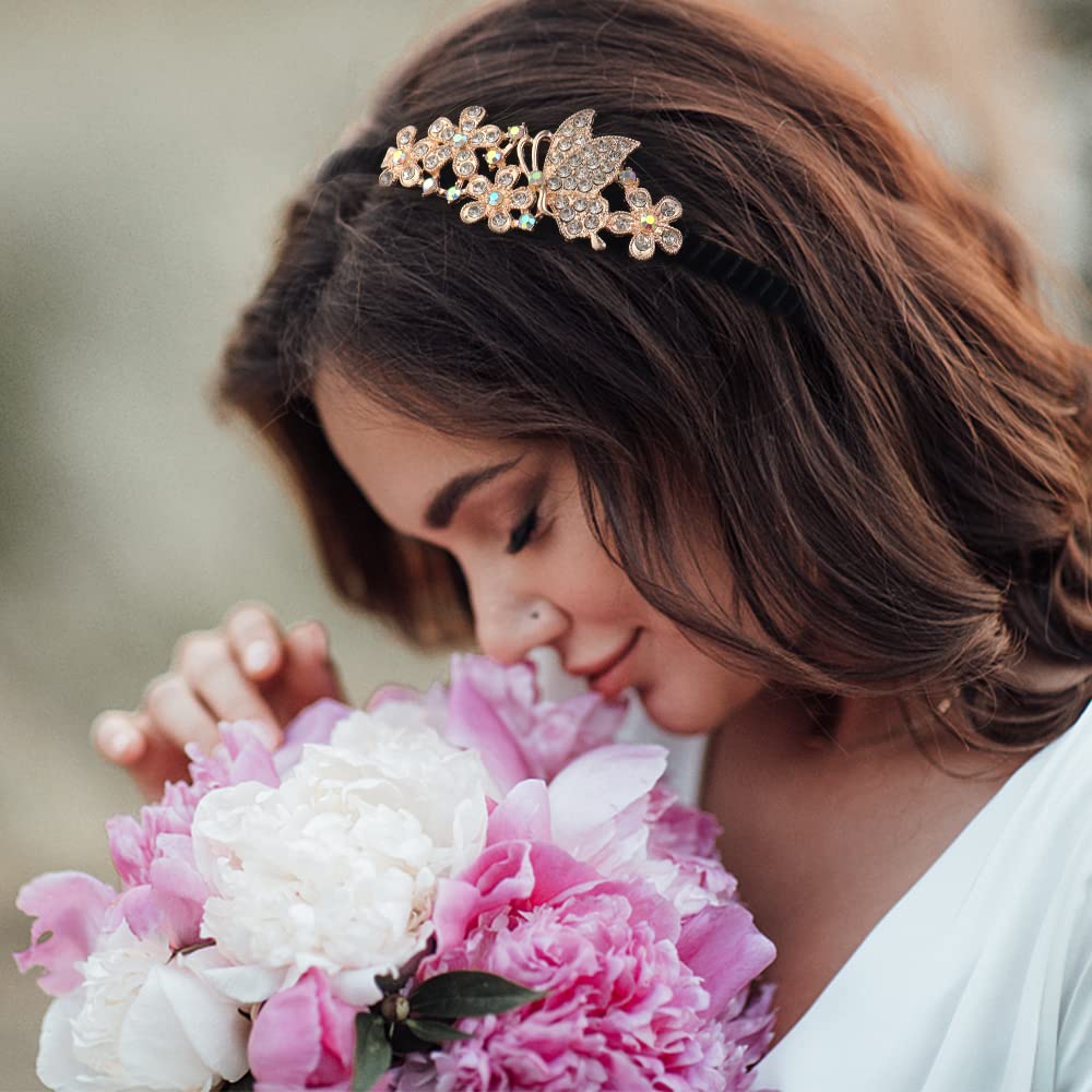 TCOTBE 3 Pcs Crystal Hair Band Fashion Hairbands for Girls Leaf Butterfly Flower Jewelry Rhinestone Hoop Elegant Hair Pieces Bli