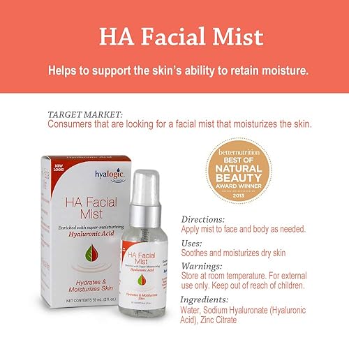 Hyaluronic Acid Facial Mist-Moisturizer Spray, Hydrating Primer & Makeup Setting Spray - 2 Oz. - Hyalogic Episilk Brand