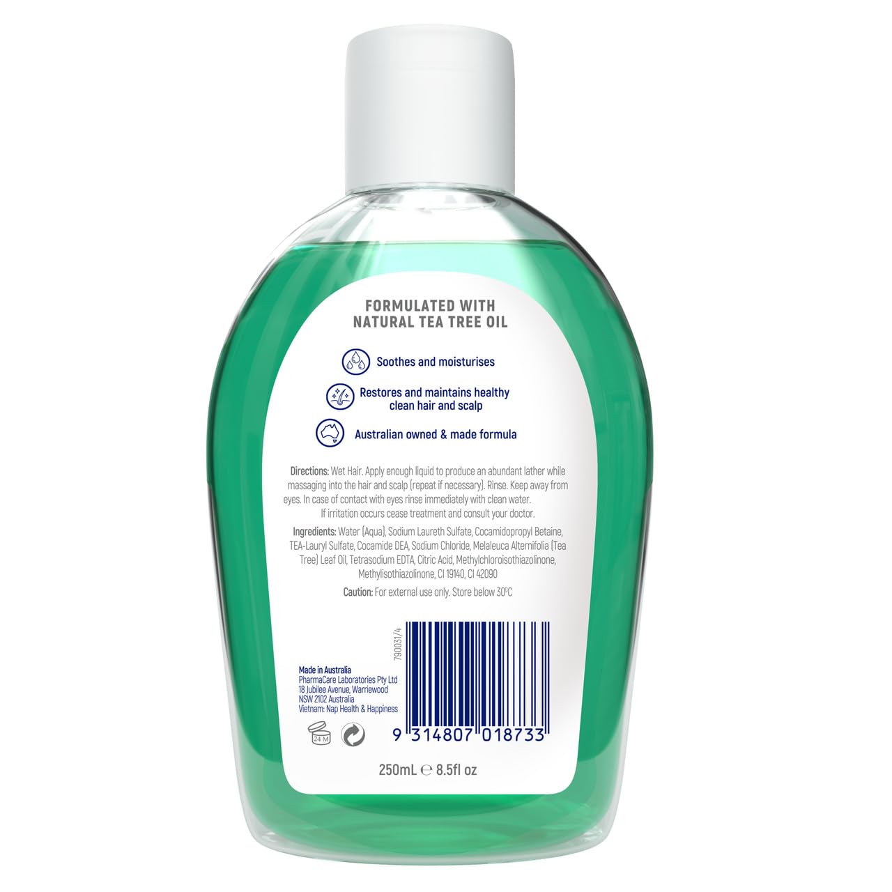 Redwin Tea Tree Shampoo 250ml Hair revitaliser for healthy looking hair for sensitive skin import from Australia