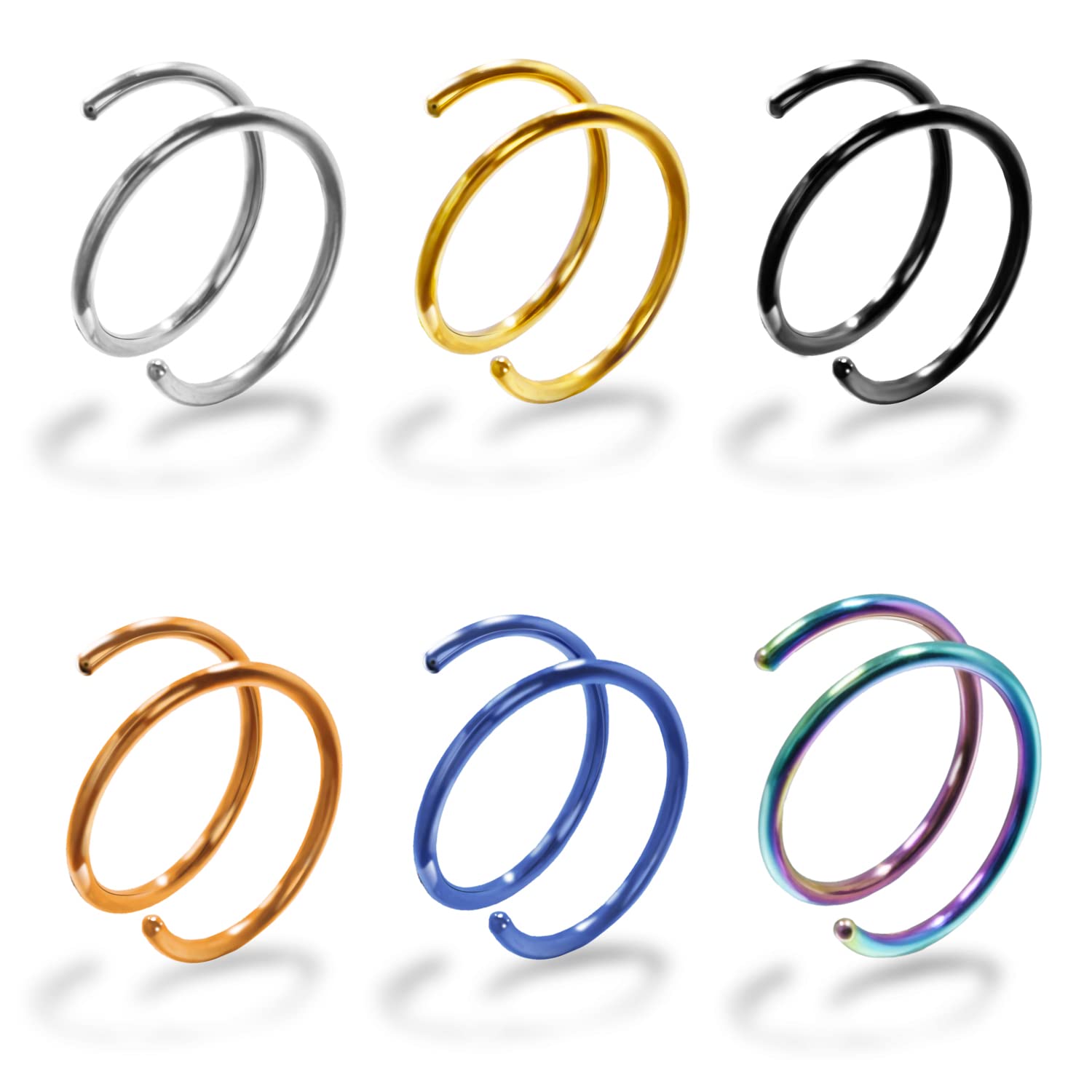 Vitaltyextracts 6Pcs Double Hoop Nose Ring Hypoallergenic Improved Softness Surgical Steel. 20 Gauge Spiral Nose Hoop Thin Nose 
