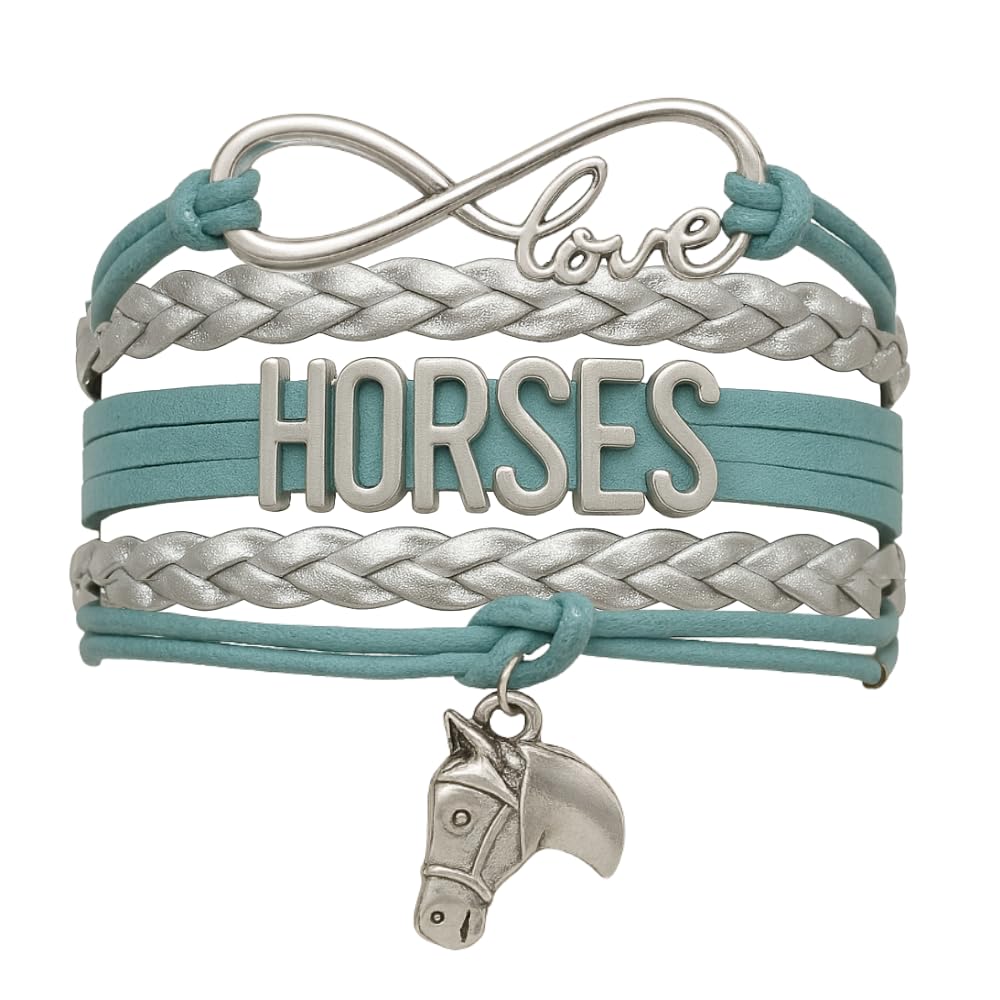 Infinity Collection Horse Bracelet - Teal and Silver Love Horses Charm Bracelet - Equestrian Jewelry Gift for Horse Lover and Ri