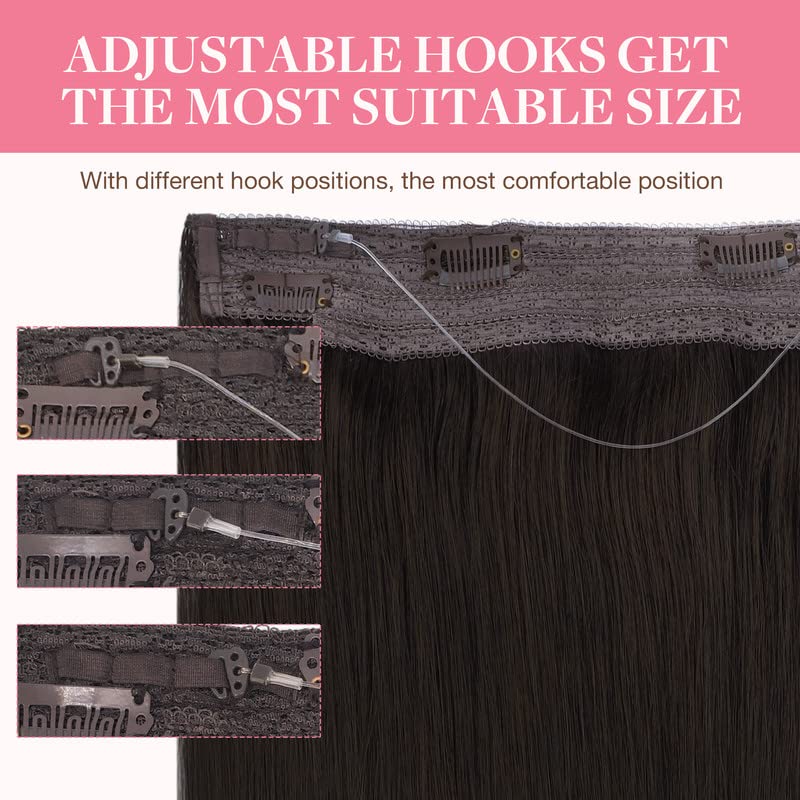Goo Goo Wire Hair Extensions Human Hair, 2 Dark Brown Natural 18Inch 125G, Invisible Wire Hair Extensions With Transparent, Seam