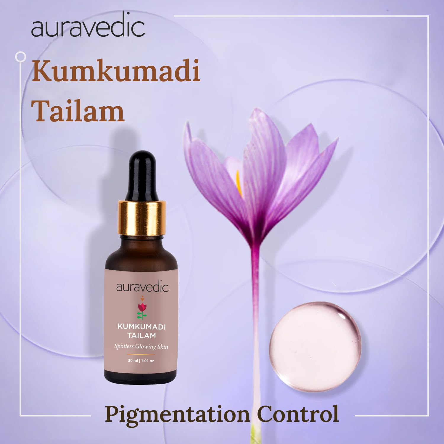 Auravedic Kumkumadi Tailam Face Oil | Helps Reduce Fine Lines & Spots | Hydrates Dry & Dehydrated Skin | Fast-Absorbing & Lightw