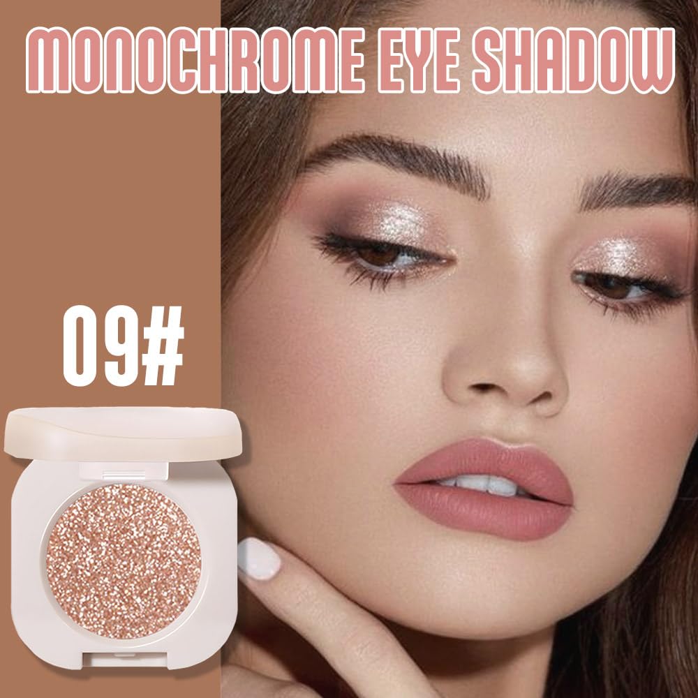 Feicuiyun 2Pc Single Color Glittler Eye Shadow, Monochrome Glittler Eyeshadow, Light Shimmer Eyeshadow, Glittler Pressed Powder