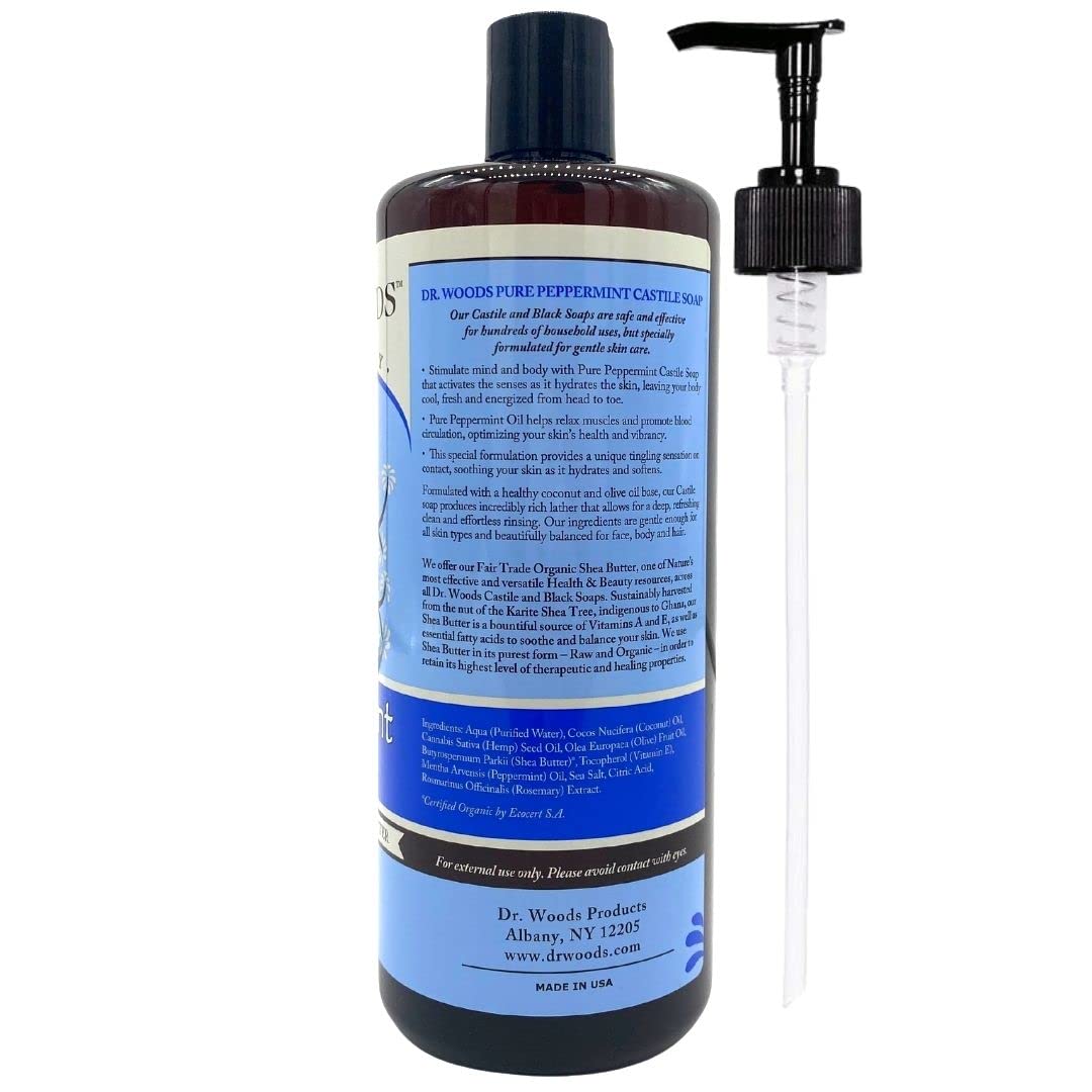 Dr. Woods Peppermint Castile Soap with Organic Shea Butter and Pump, 32 Ounce