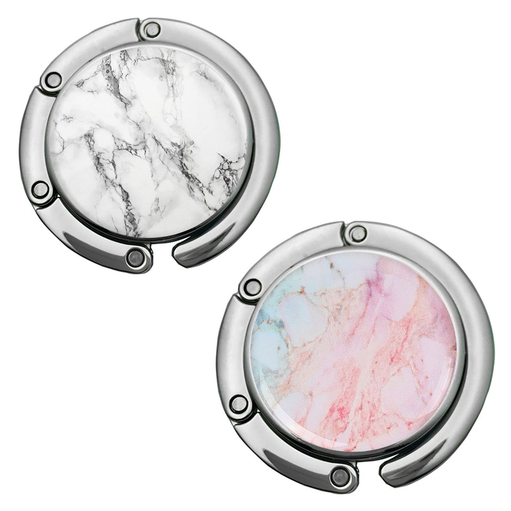 Foldable Purse Hook Womens Bag Table Hanger Collection Desk Hooks for Purse (2pack W-OP Marble Hook)