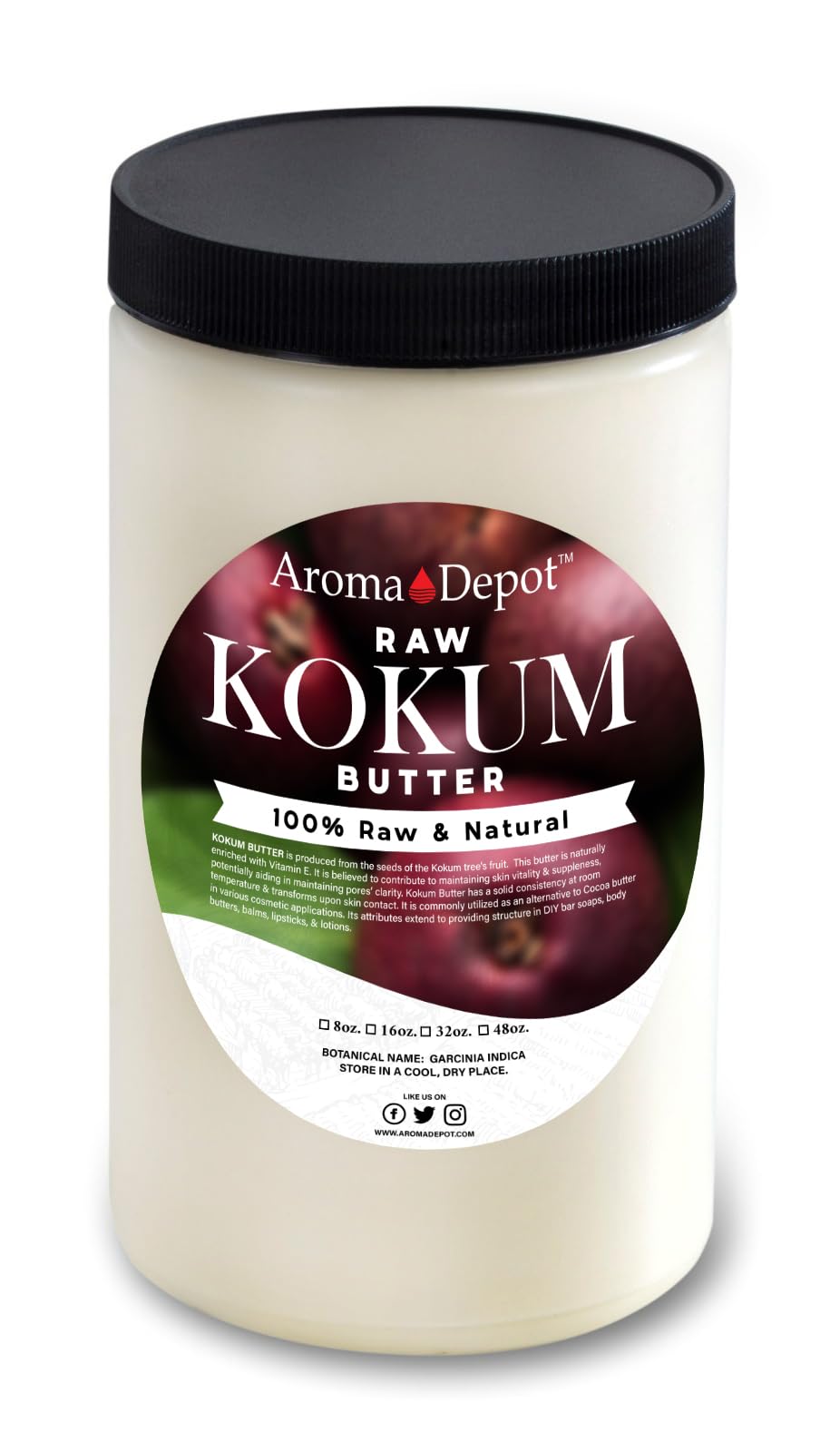 Aroma Depot 2 Lb. Raw Unrefined Kokum Butter Jar Great For Skin, Body And Hair. 100% Pure I Natural I Cold Pressed I Thickener F