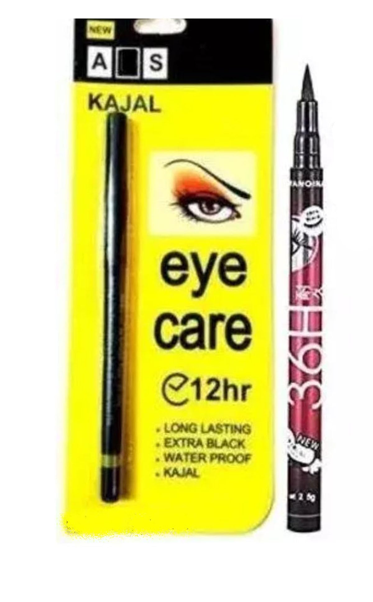 Heeva Creation Waterproof Liquid Black Eyeliner & Kajal Combo.(Pack Of 2).Colour-Black.
