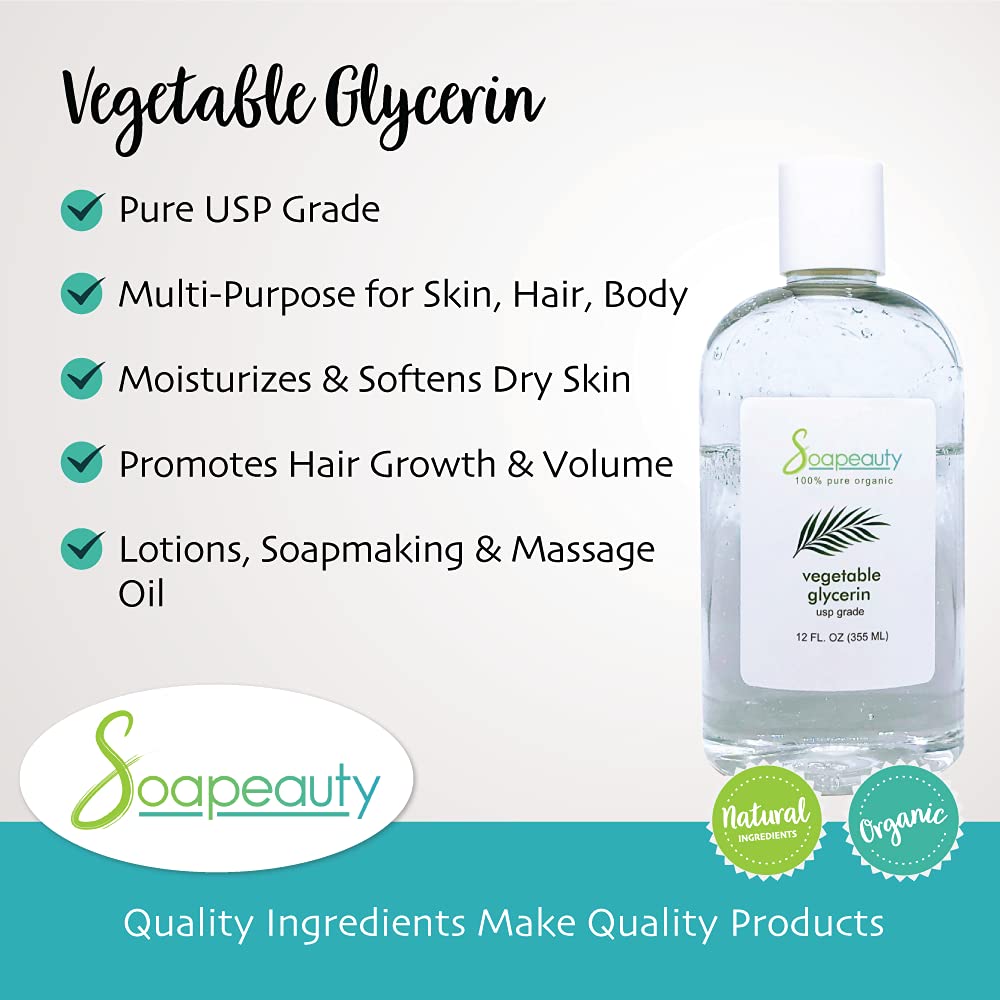 Vegetable Glycerin Usp Grade Non-Gmo Natural | Cosmetic Products, Skin, Hair Care, Soap Making, Household Uses | Soapeauty | 64