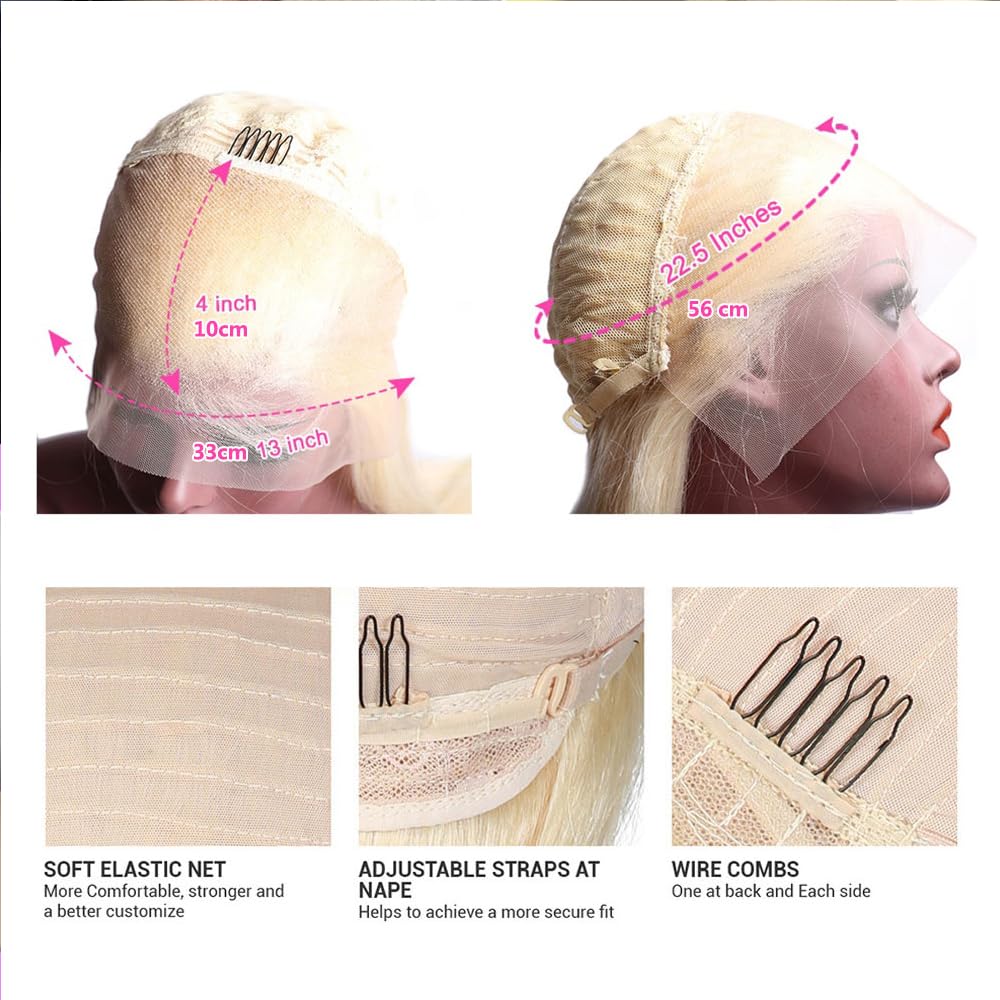 Blonde Bob Wig Human Hair 13X4 Hd Transparent 613 Lace Front Wig Human Hair 8'' 150% Density Pre Plucked With Natural Baby Hair