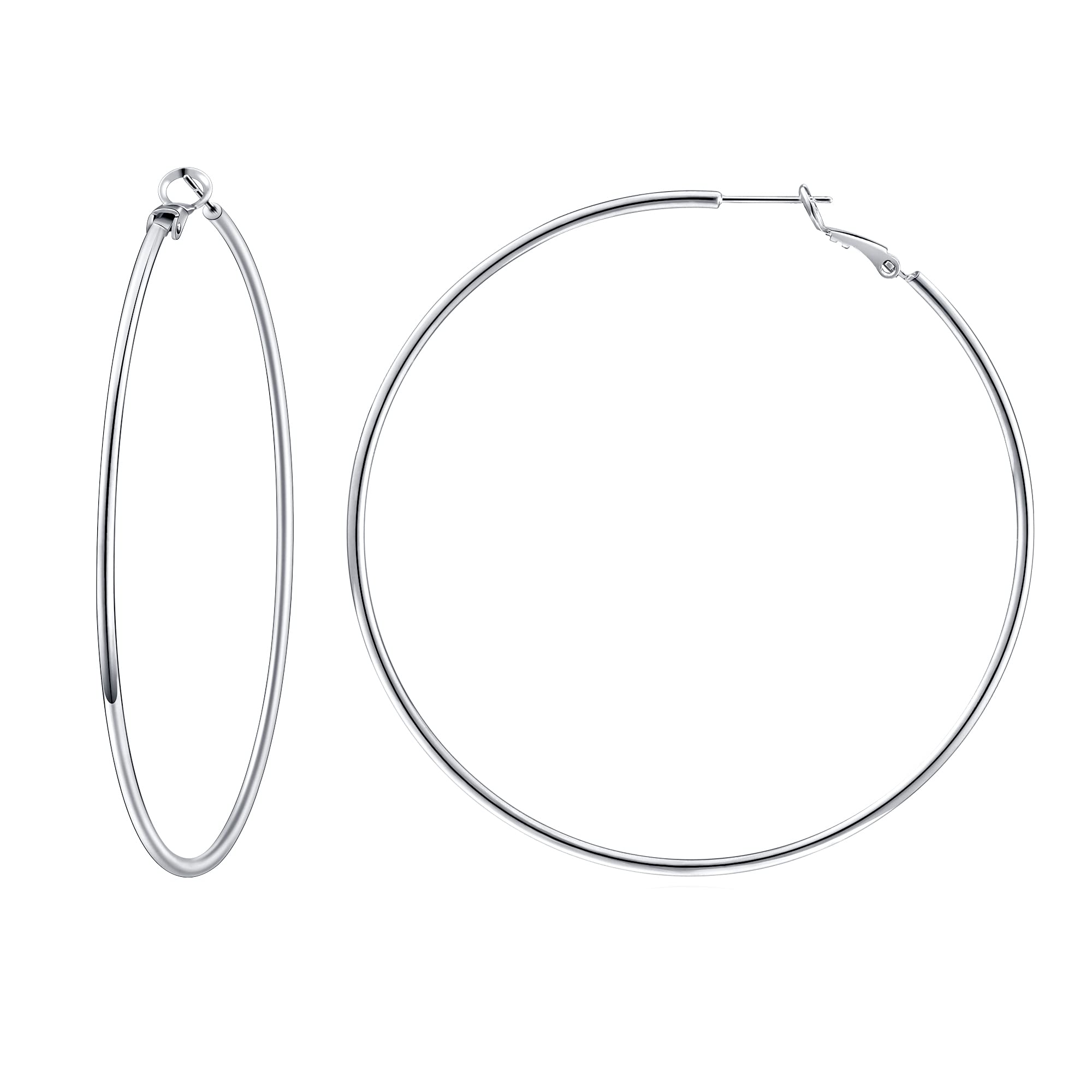 Gacimy Large Big Silver Hoop Earrings for Women 14K White Gold Plated, 925 Sterling Silver Post Gold hoops for Women, 70mm White
