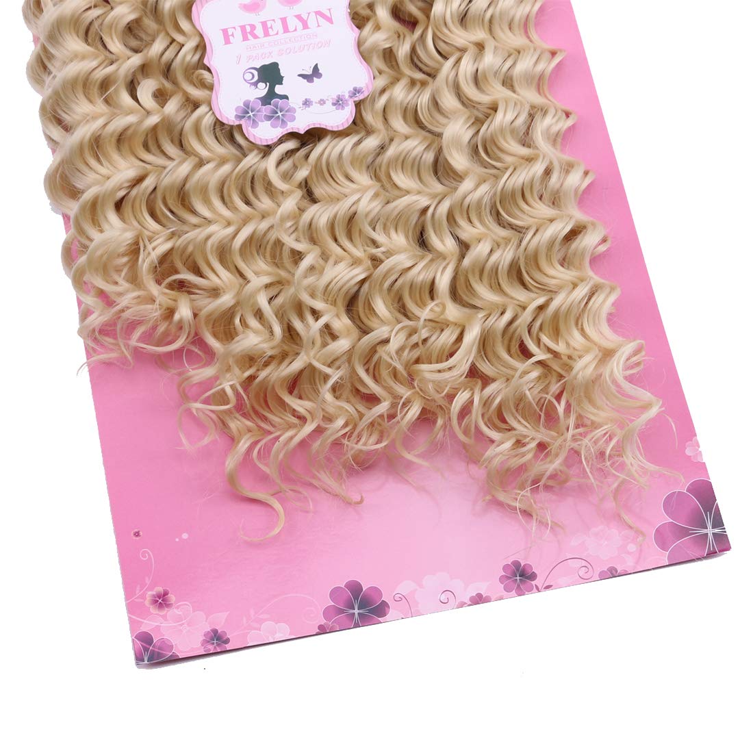 FRELYN Deep Wave Hair Bundles Blonde Curly Synthetic Hair Weave Extensions Color 613# 4 Pieces/pack (16 18 18 20) Texture Soft A