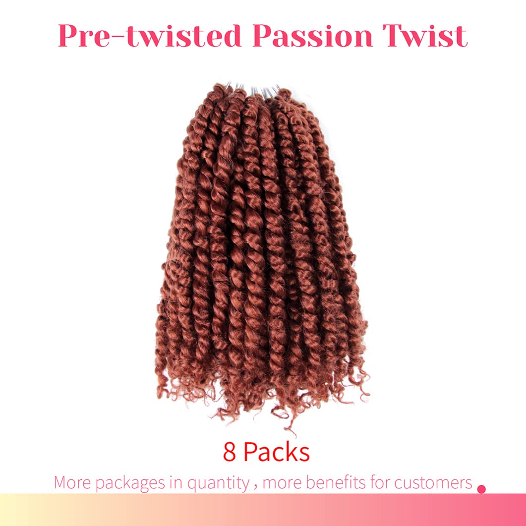 The Bohobabe Pre-Twisted Passion Twist Crochet Hair 14 Inch Short Pre-Looped Crochet Passion Twist Braiding Hair 8 Packs (350#)
