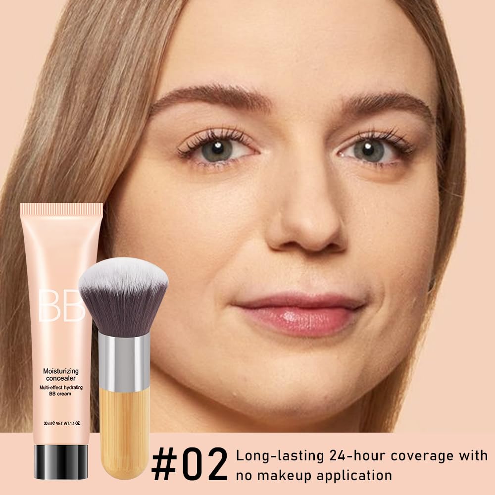 BB Cream Skin Tinted Foundation Makeup,Concealer Full Coverage Lightweight Matte Foundation with Brush,Evens Skin Tone,Oil Contr