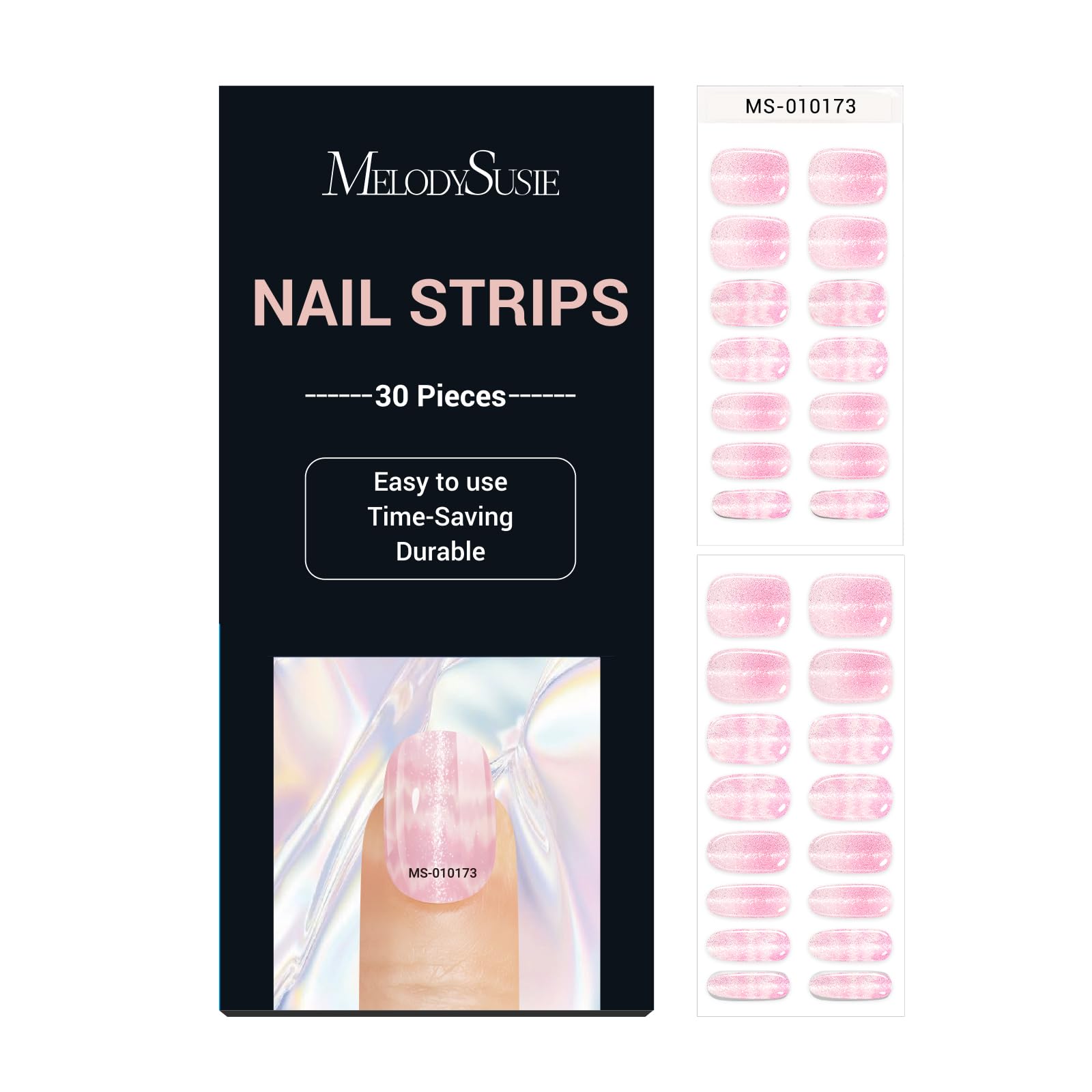 MelodySusie Semi Cured Gel Nail Strips (Clear Pink Cat Eye)- Works with Nail lamp, Salon-Quality, Long Lasting, Easy to Apply & 