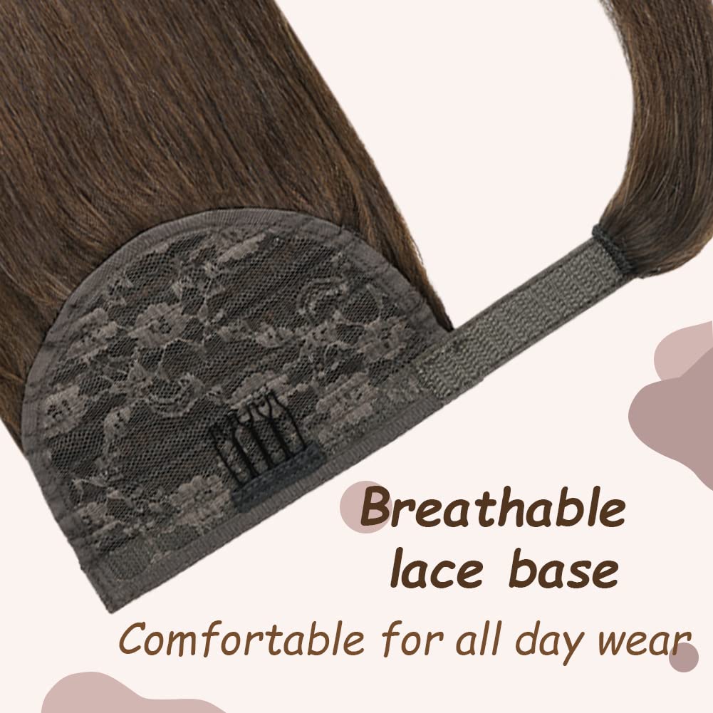 14'' Human Hair Ponytail Extension 70G #4 Chocolate Brown 100% Remy Human Hair Wrap Around Long Ponytail Clip In Hair Extensions